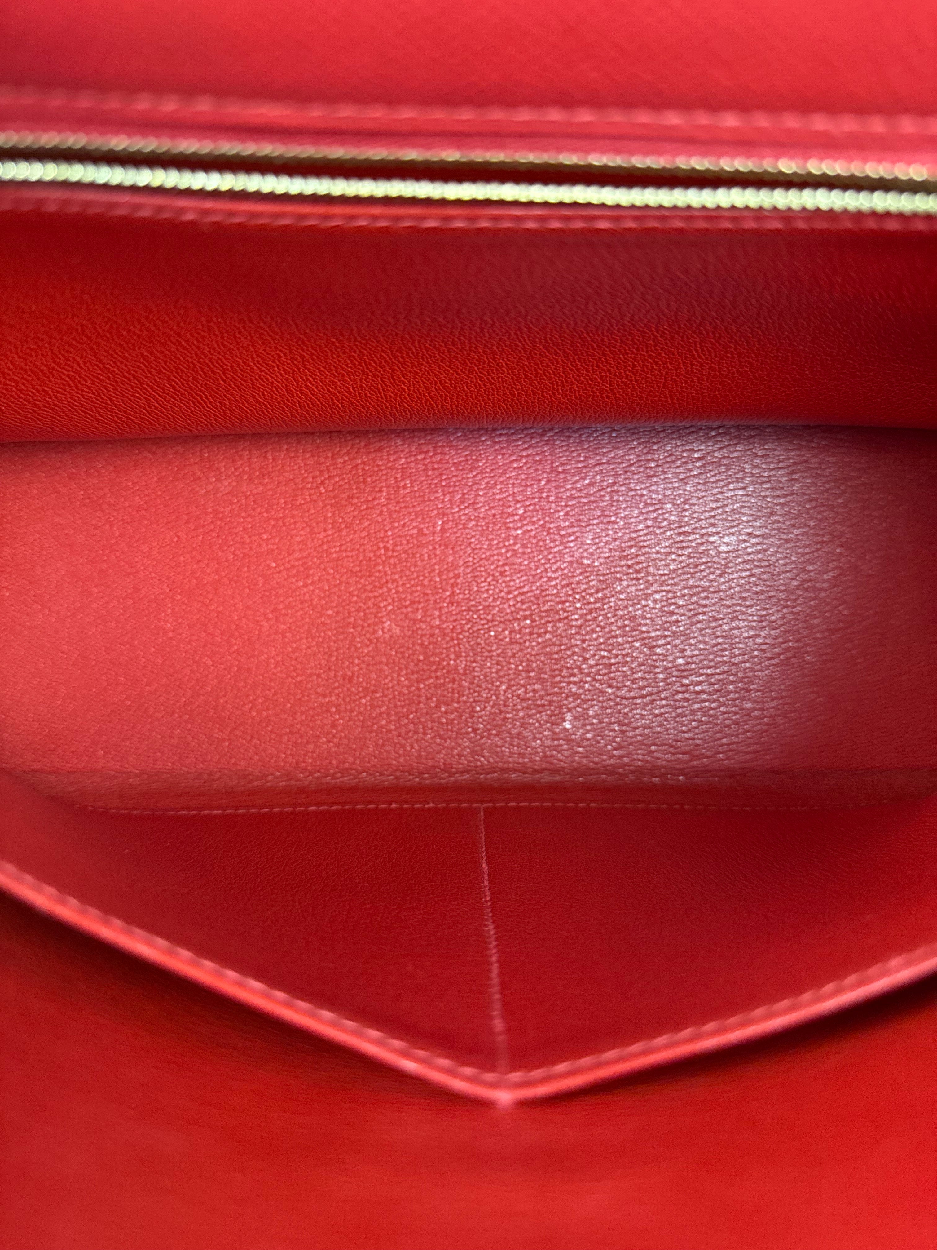 Hermes Kelly 32 Courchevel Rouge Vif Gold Handbag 1997