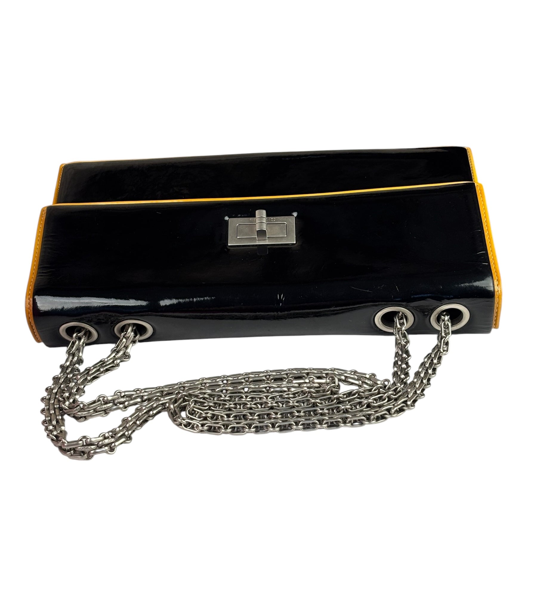 Chanel Black Patent Orange Trim 2.55 Flap 2009