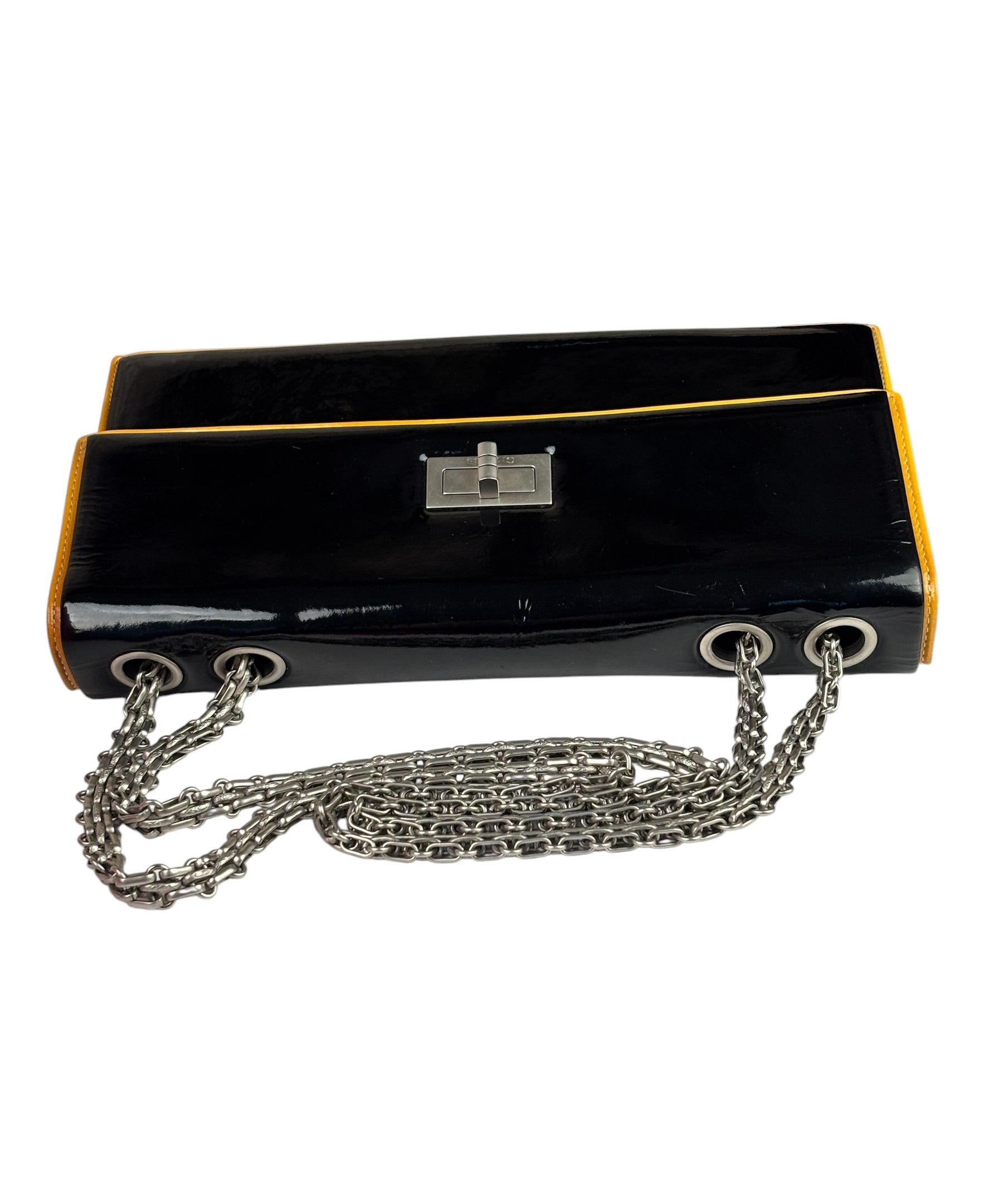 Chanel Black Patent Orange Trim 2.55 Flap 2009