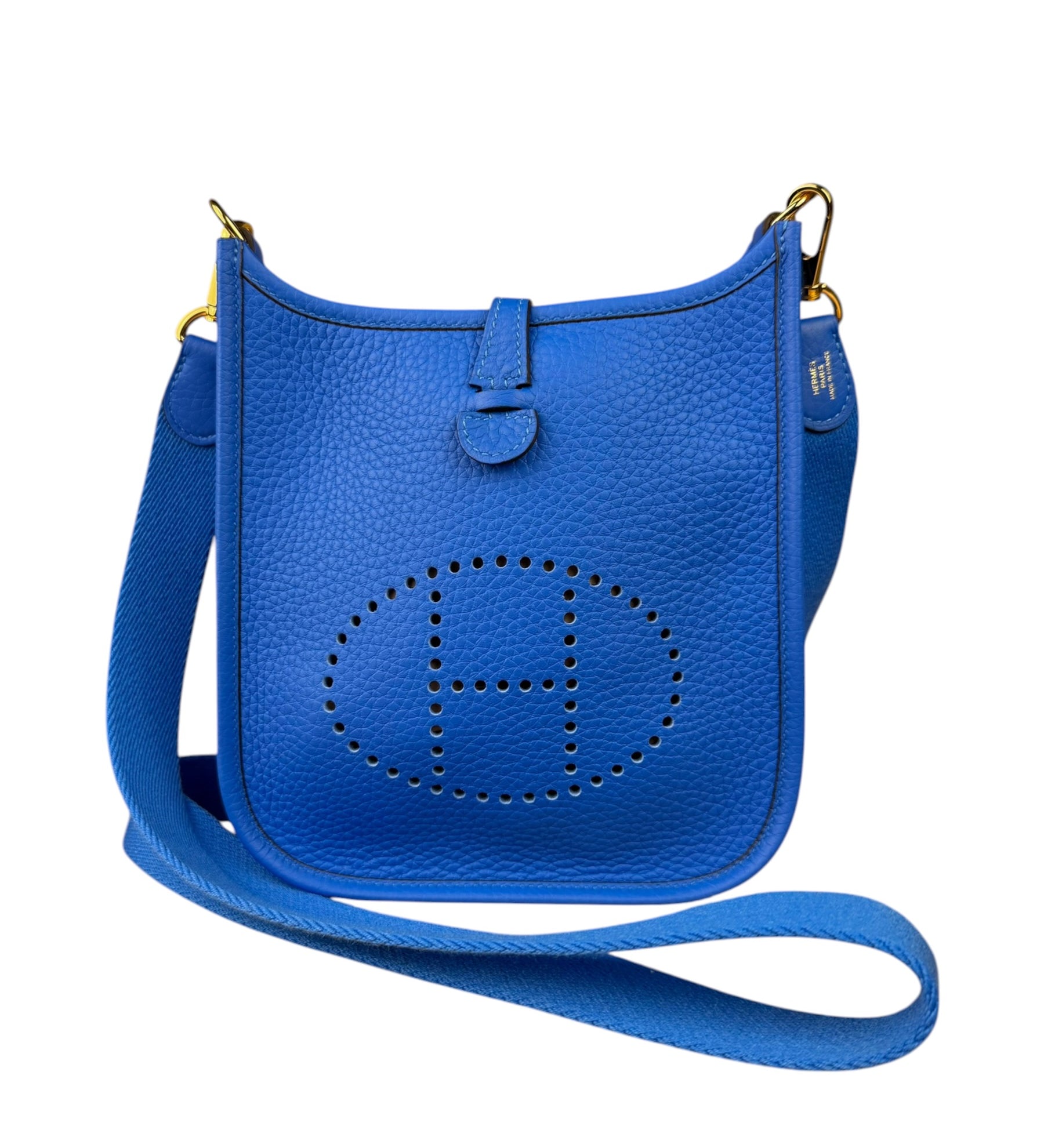 Hermes Bleu Hydra Leather Clemence Cordage Mini Evelyne TMP16