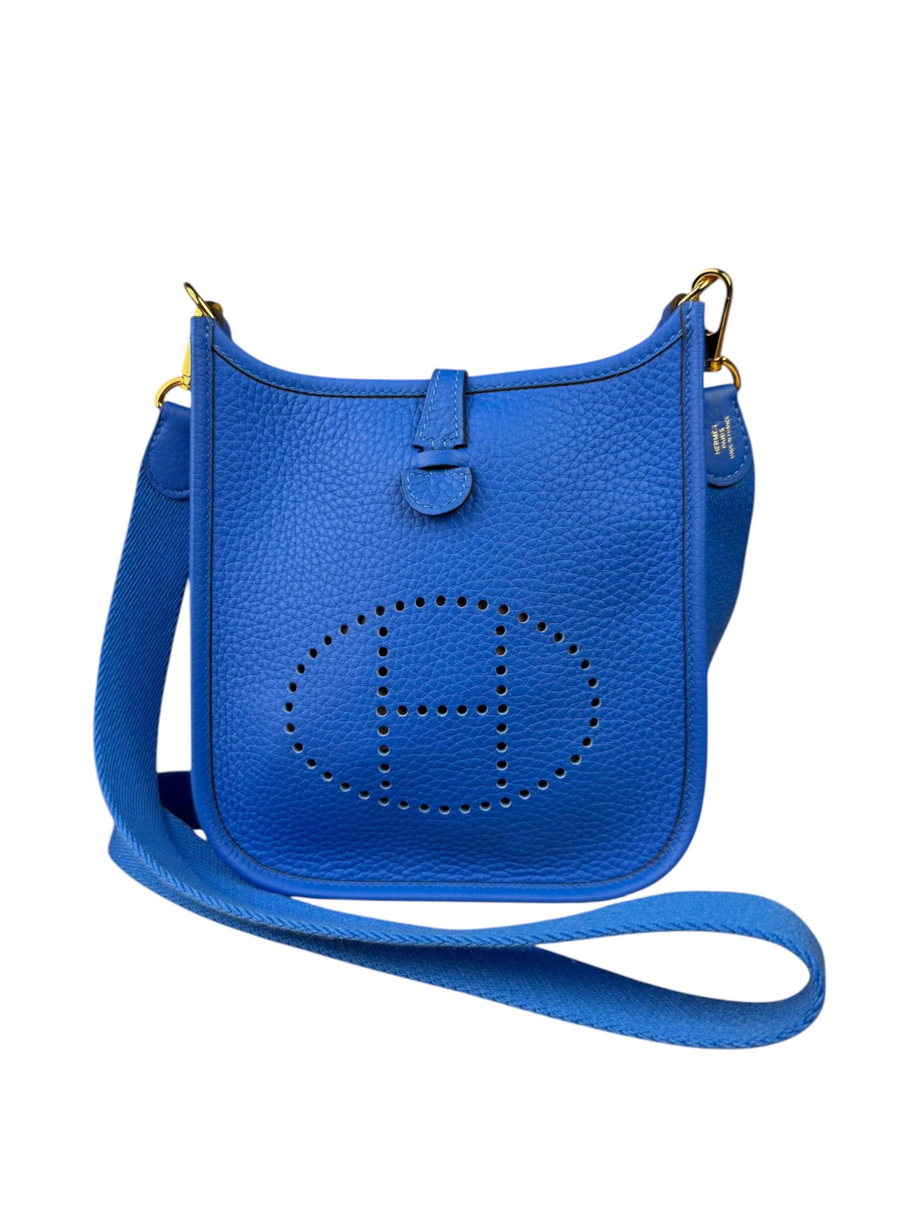 Hermes Bleu Hydra Leather Clemence Cordage Mini Evelyne TMP16