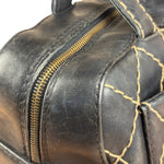 Chanel Vintage Black Leather Wild Stitch Bowler Shoulder Bag 2001