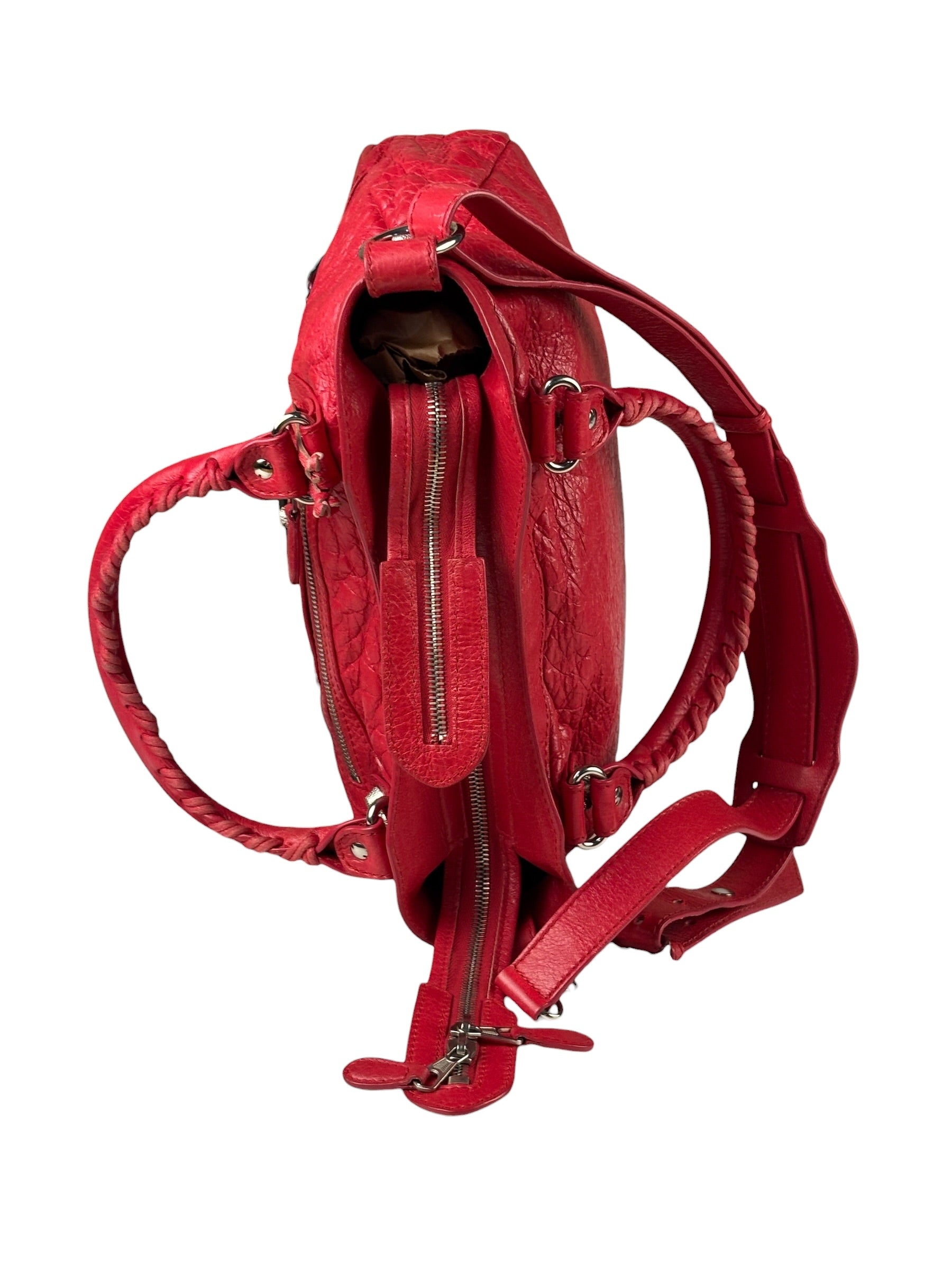 Balenciaga Red Leather Motocross City Two-Way Bag