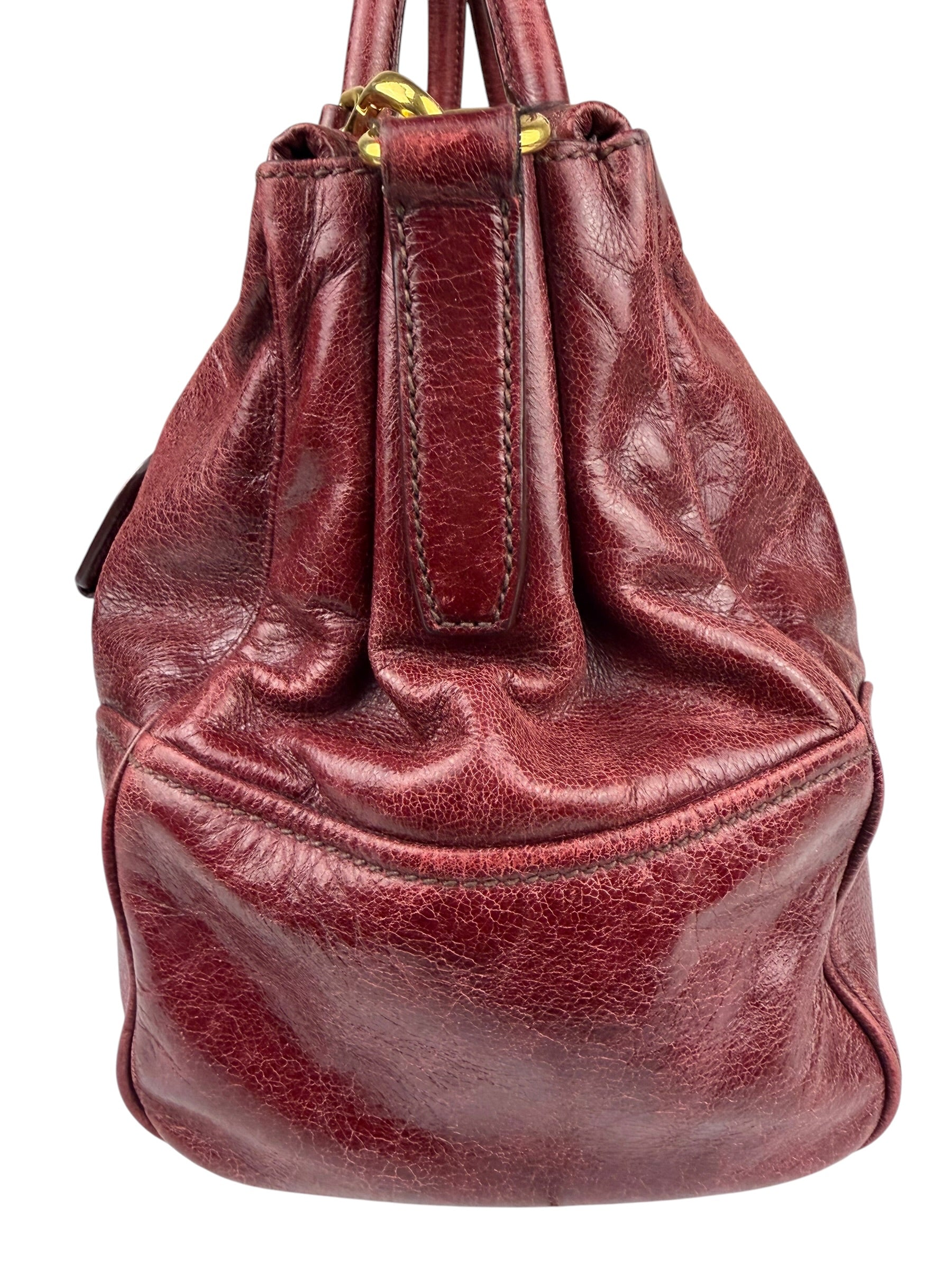 Miu Miu Amaranth Vitello Shine Leather Double Zip 2Way Handbag
