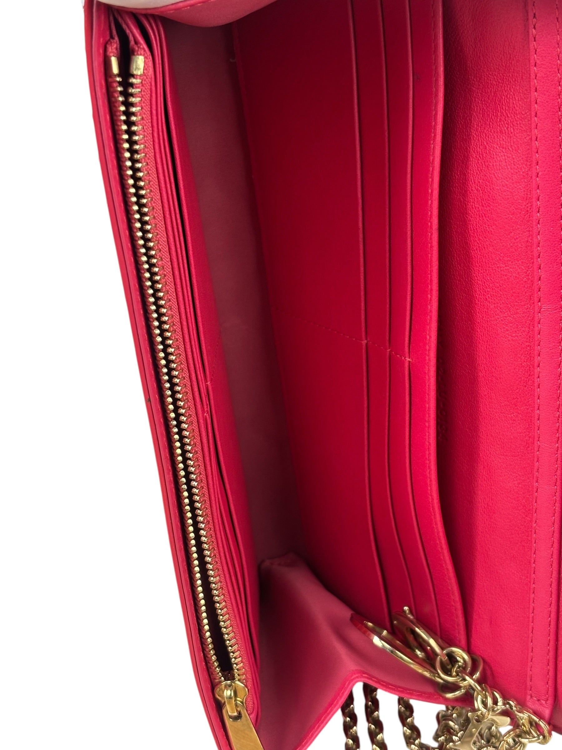 Christian Dior Cannage Red Patent Leather Wallet On Chain