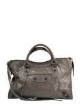 Balenciaga Stone Grey Patent Leather Moto Work Two-Way Bag
