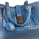 Bottega Venete Blue Lambskin Intrecciato Roma Tote