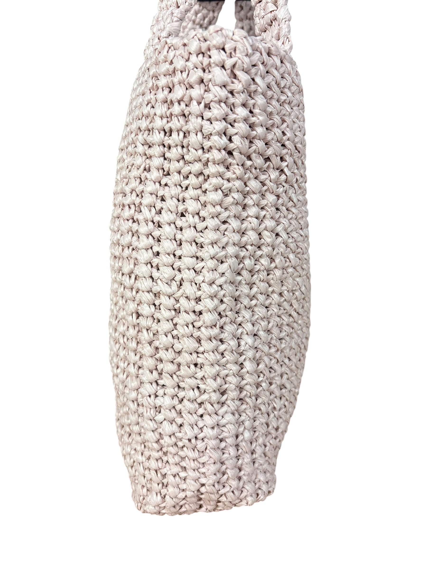 Prada Pink Raffia Woven Crochet Logo Tote Bag