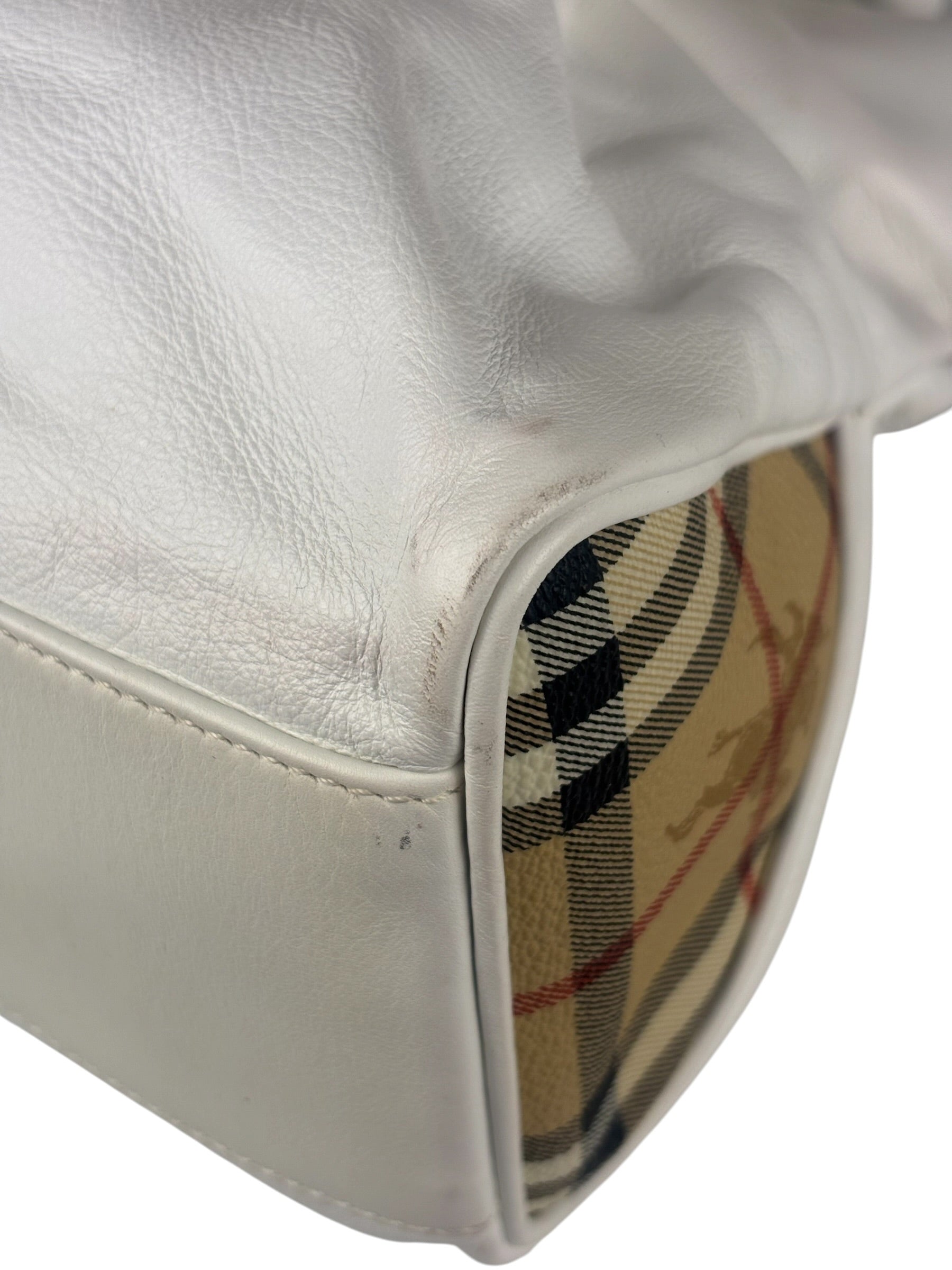 Burberry White Leather Bamboo Cinch Tote
