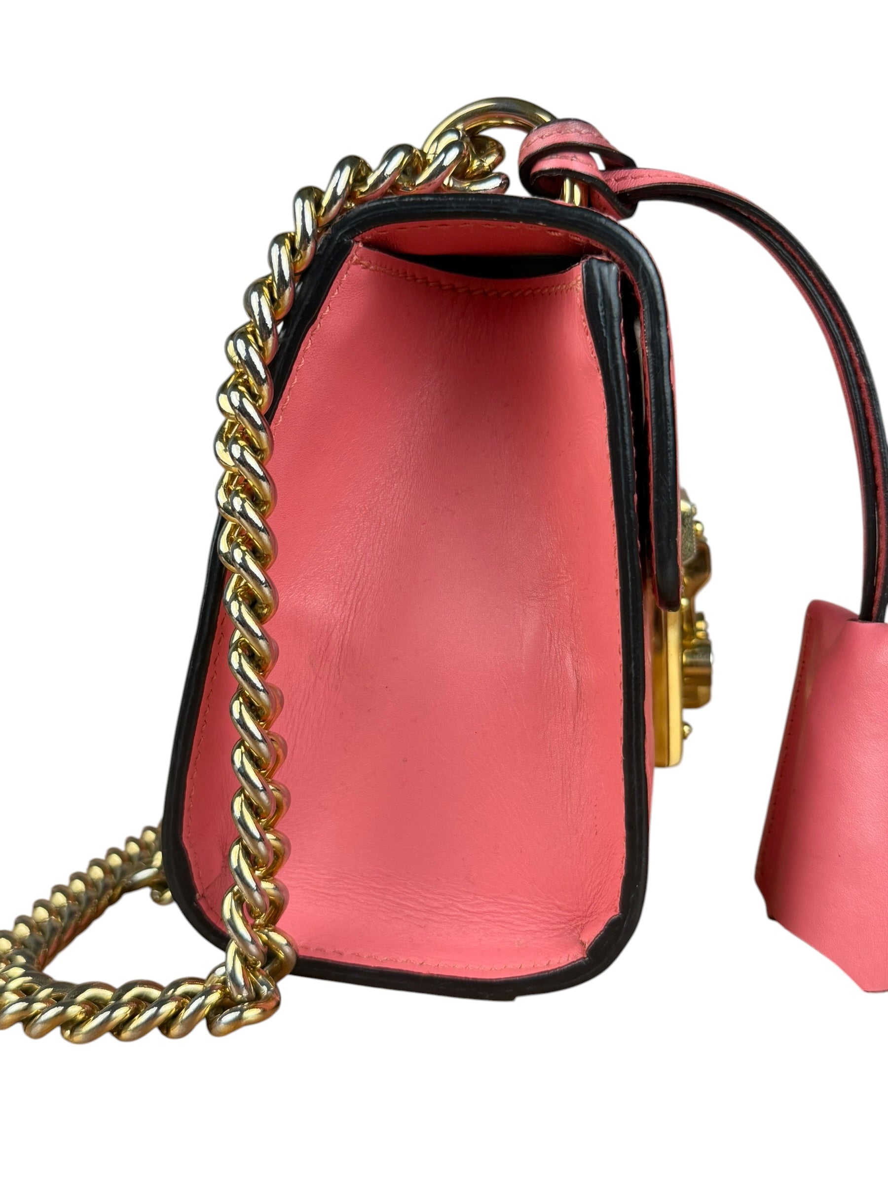 Gucci GG Pink Embossed Leather Small Padlock Chain Bag