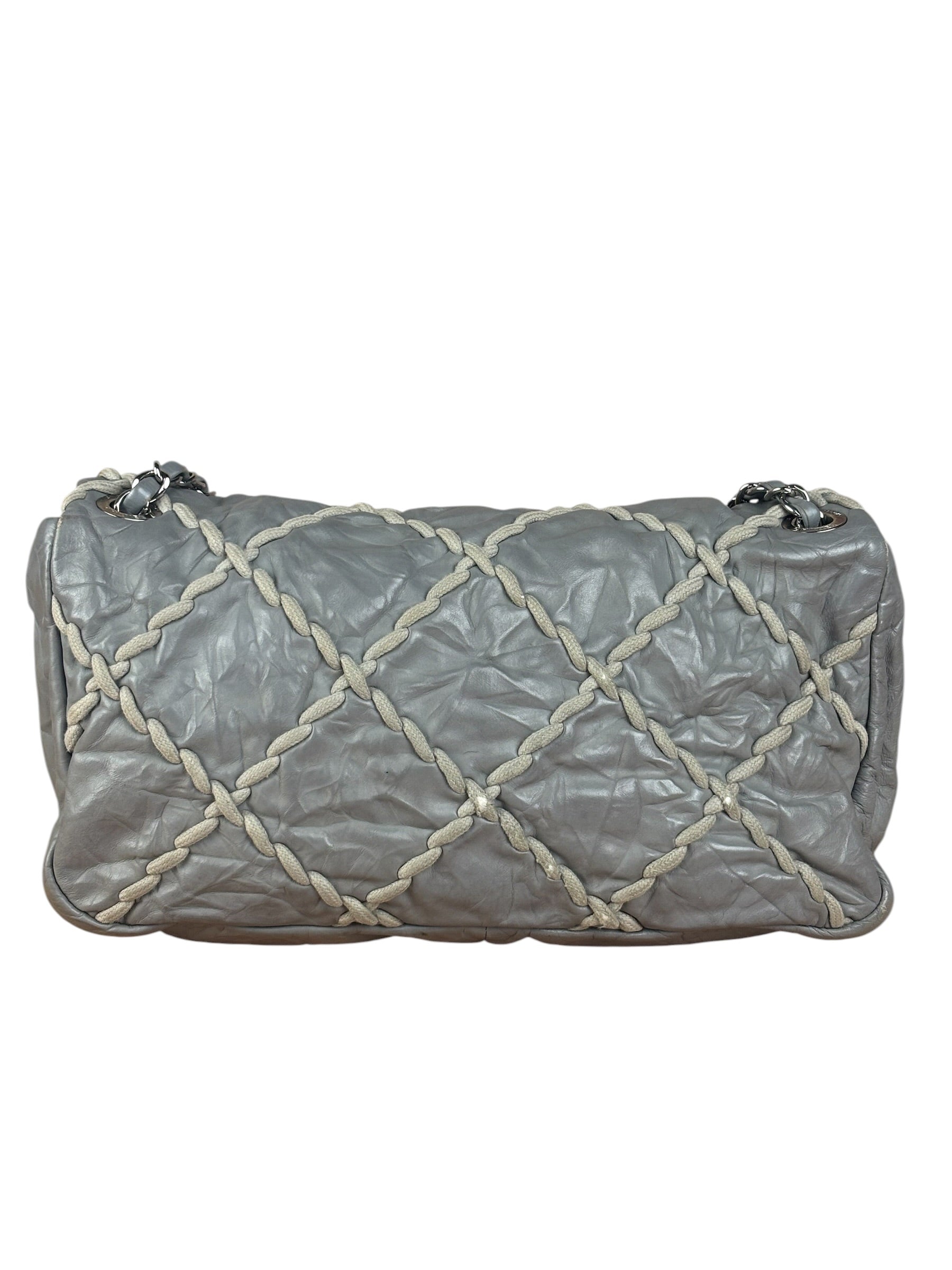 Chanel Grey Leather Ultra Stitch Classic Flap Shoulder Bag 1990