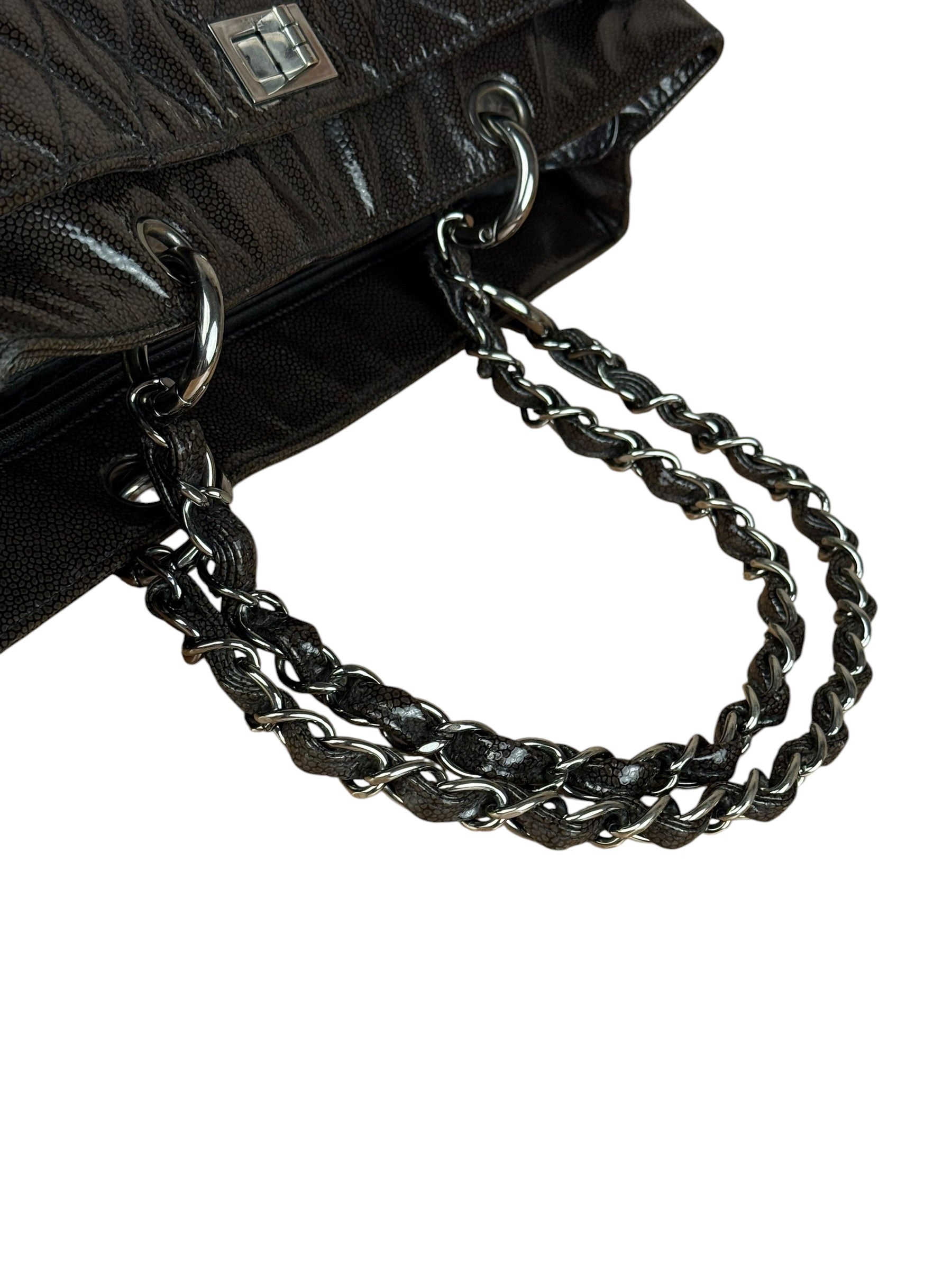 Chanel Black/Grey Textured Patent 2.55 Reissue Chain Tote