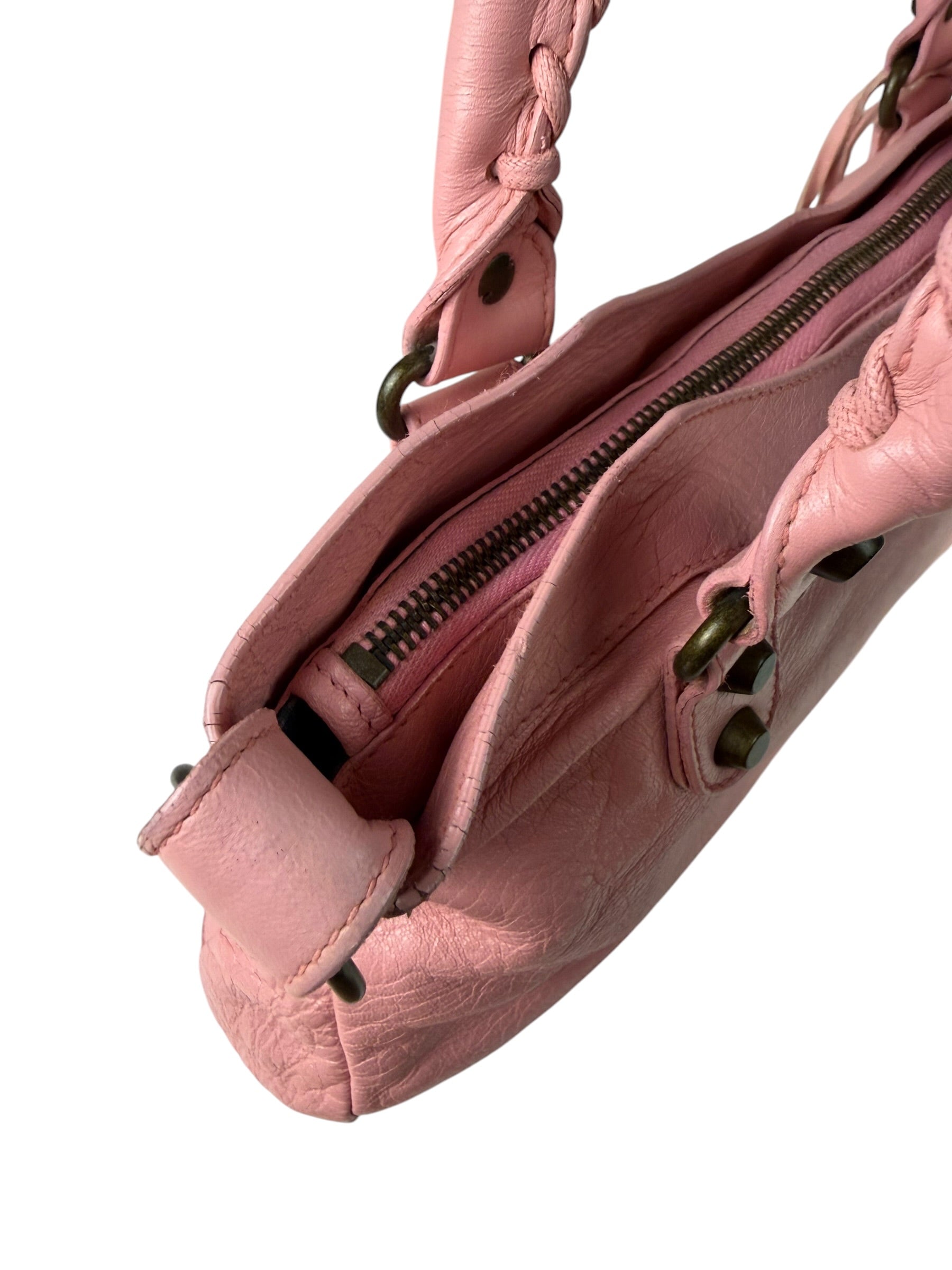 Balenciaga Pink Lambskin Motocross Classic City Two-Way Bag