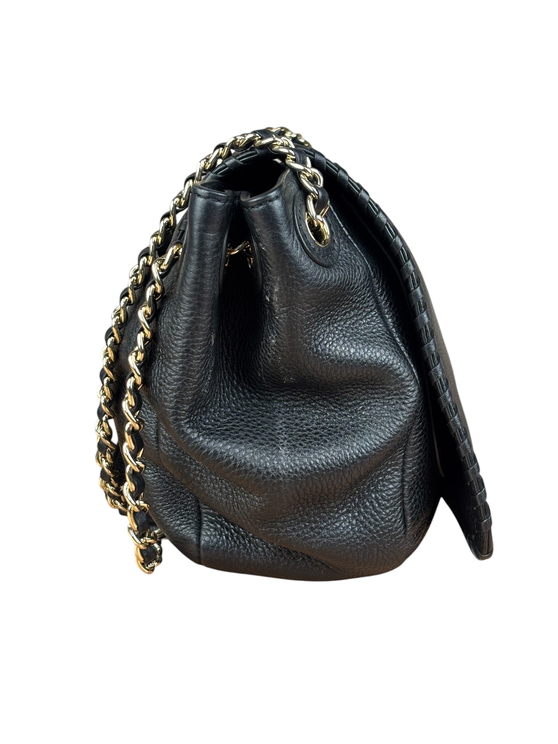 Tory Burch Black Marion Whipstitch Flap Shoulder Bag