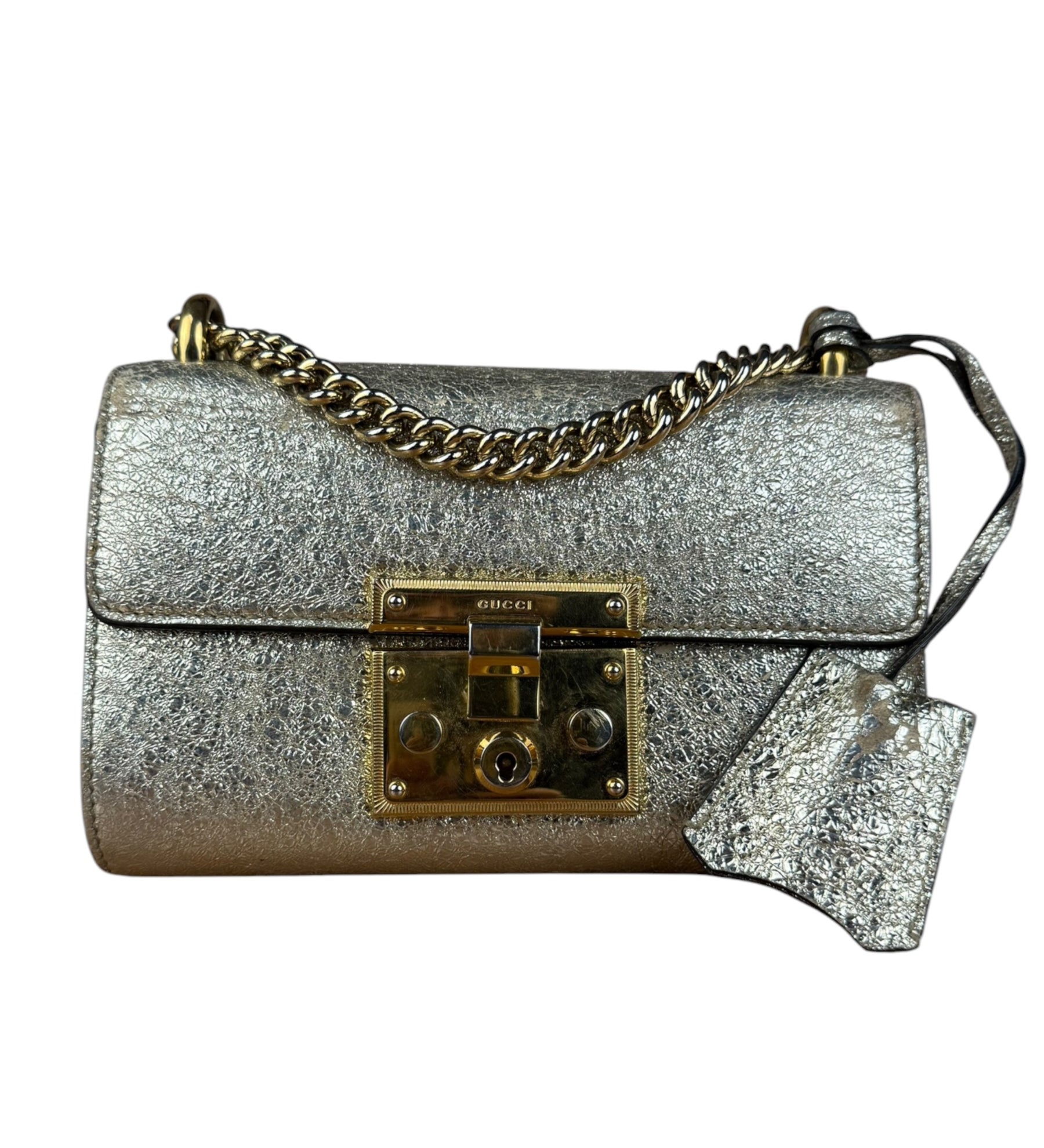 Gucci Gold Metallic Padlock Small Chain Shoulder Bag
