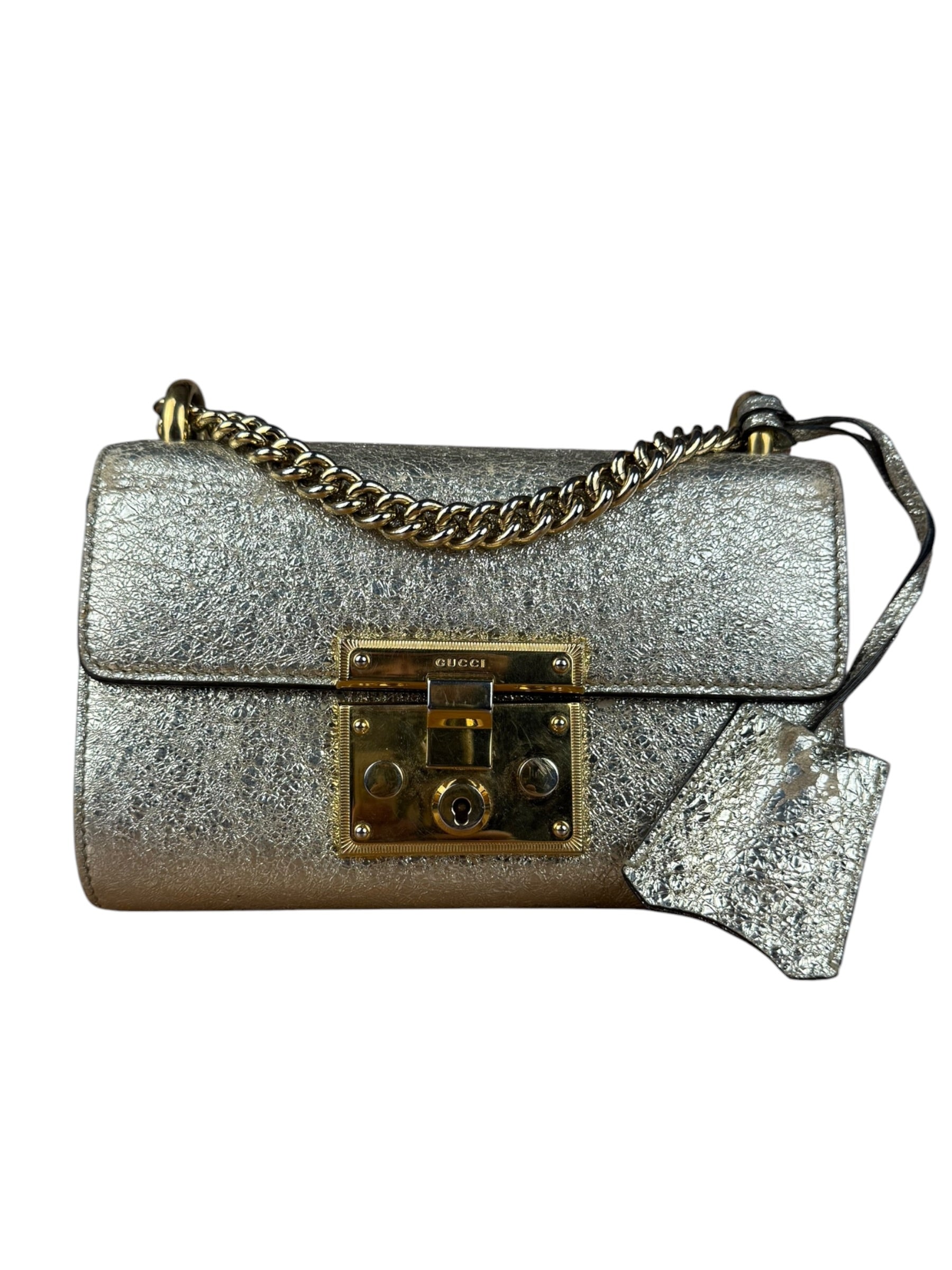 Gucci Gold Metallic Padlock Small Chain Shoulder Bag