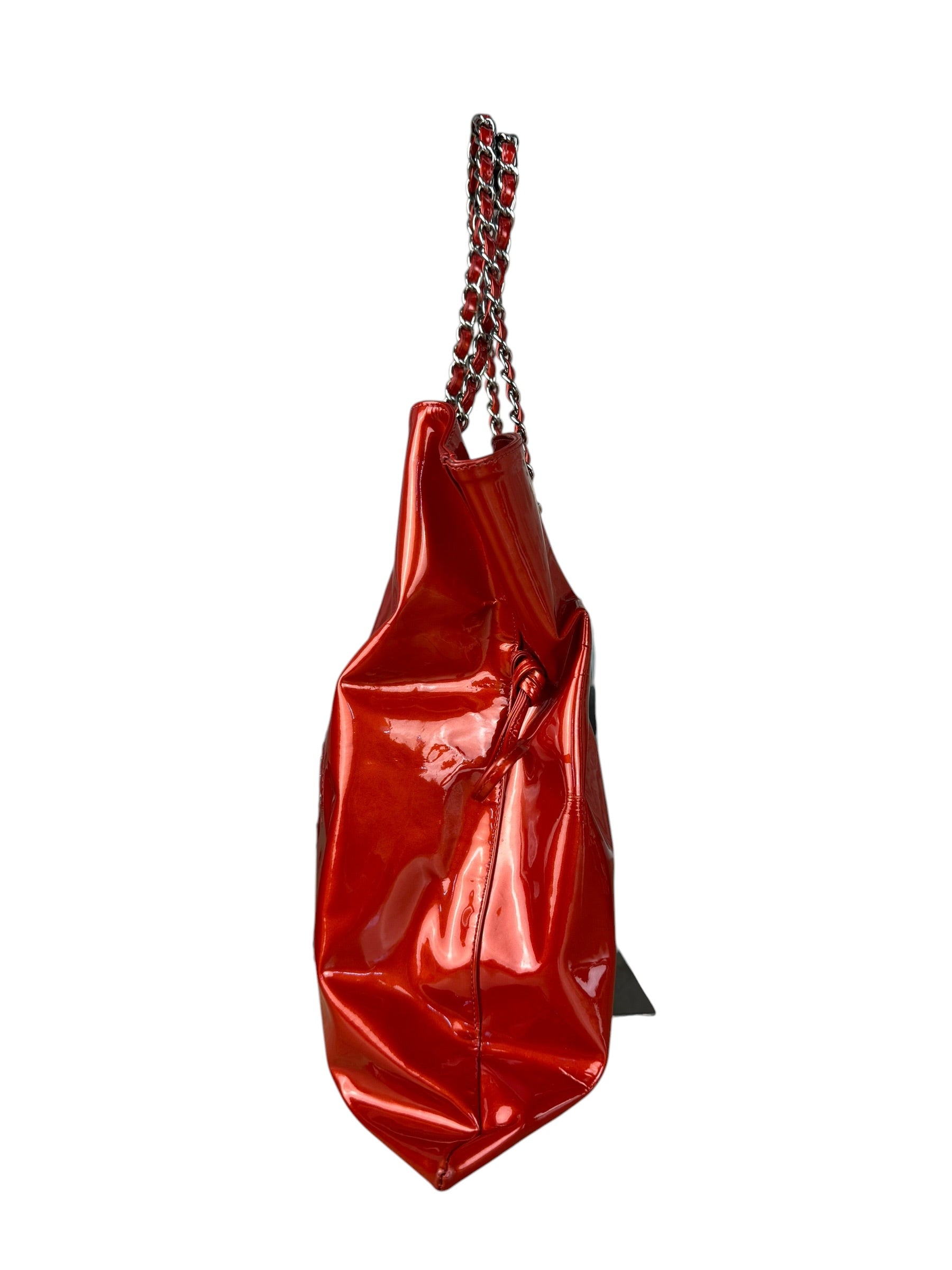 Chanel Red Patent CC Crystal Bon Bon Chain Tote