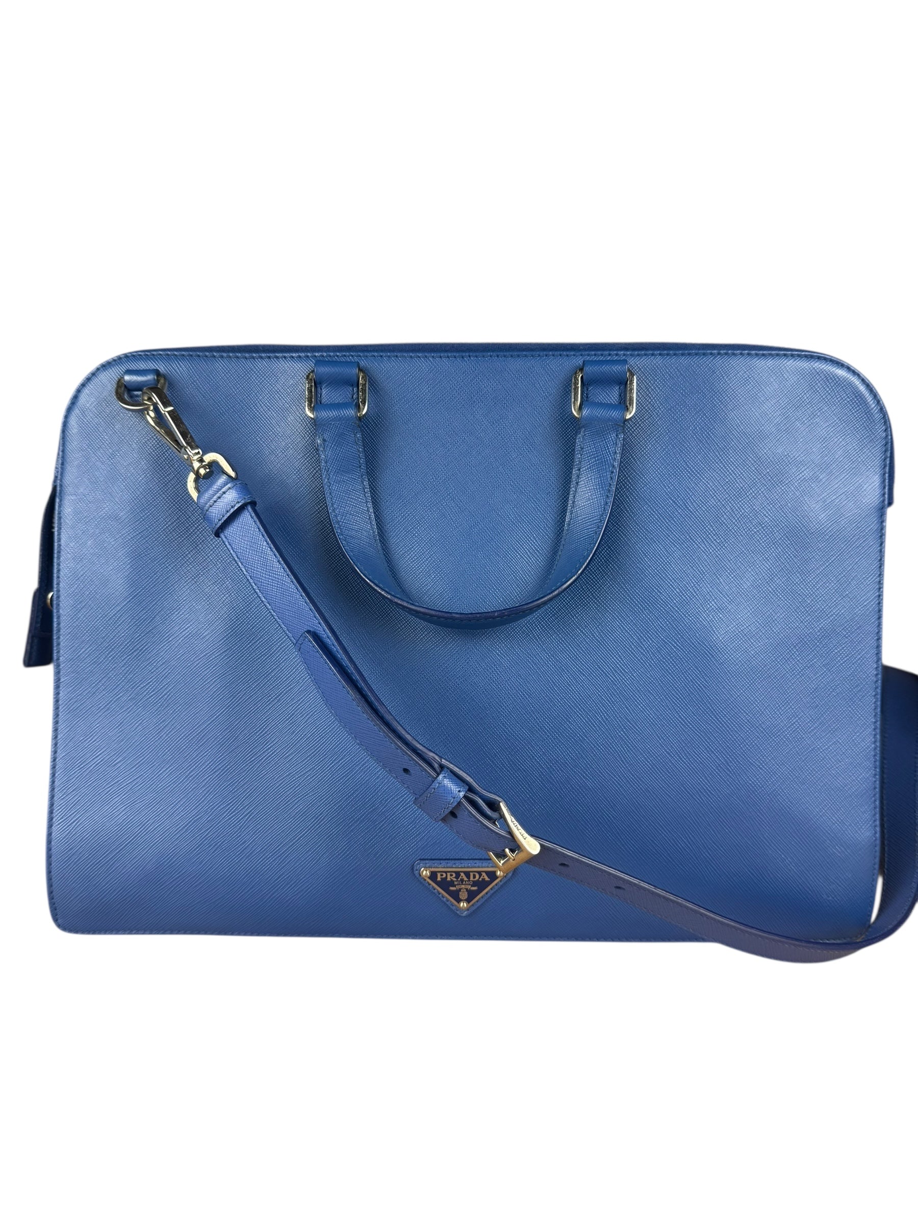 Prada Blue Saffiano Leather 2Way Briefcase Bag
