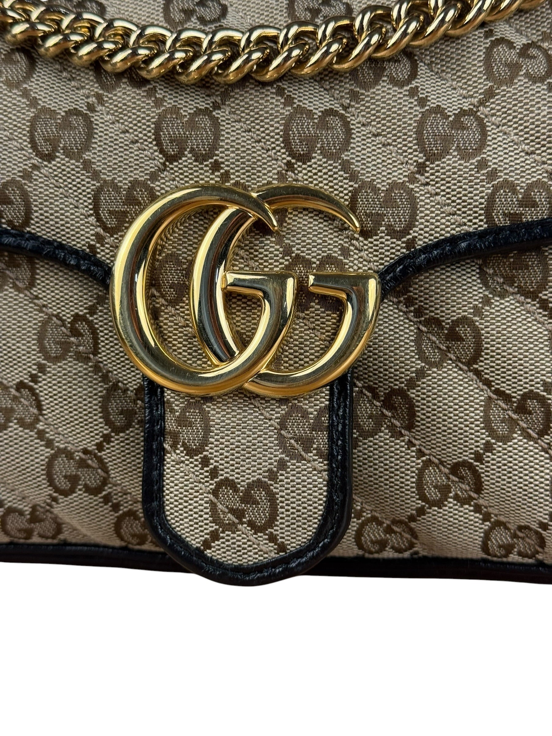 Gucci Beige/Black GG Marmont Shoulder Bag