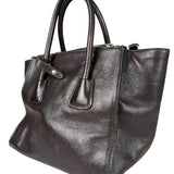 Prada Dark Brown Calf Leather Glace Twin-Pocket Tote