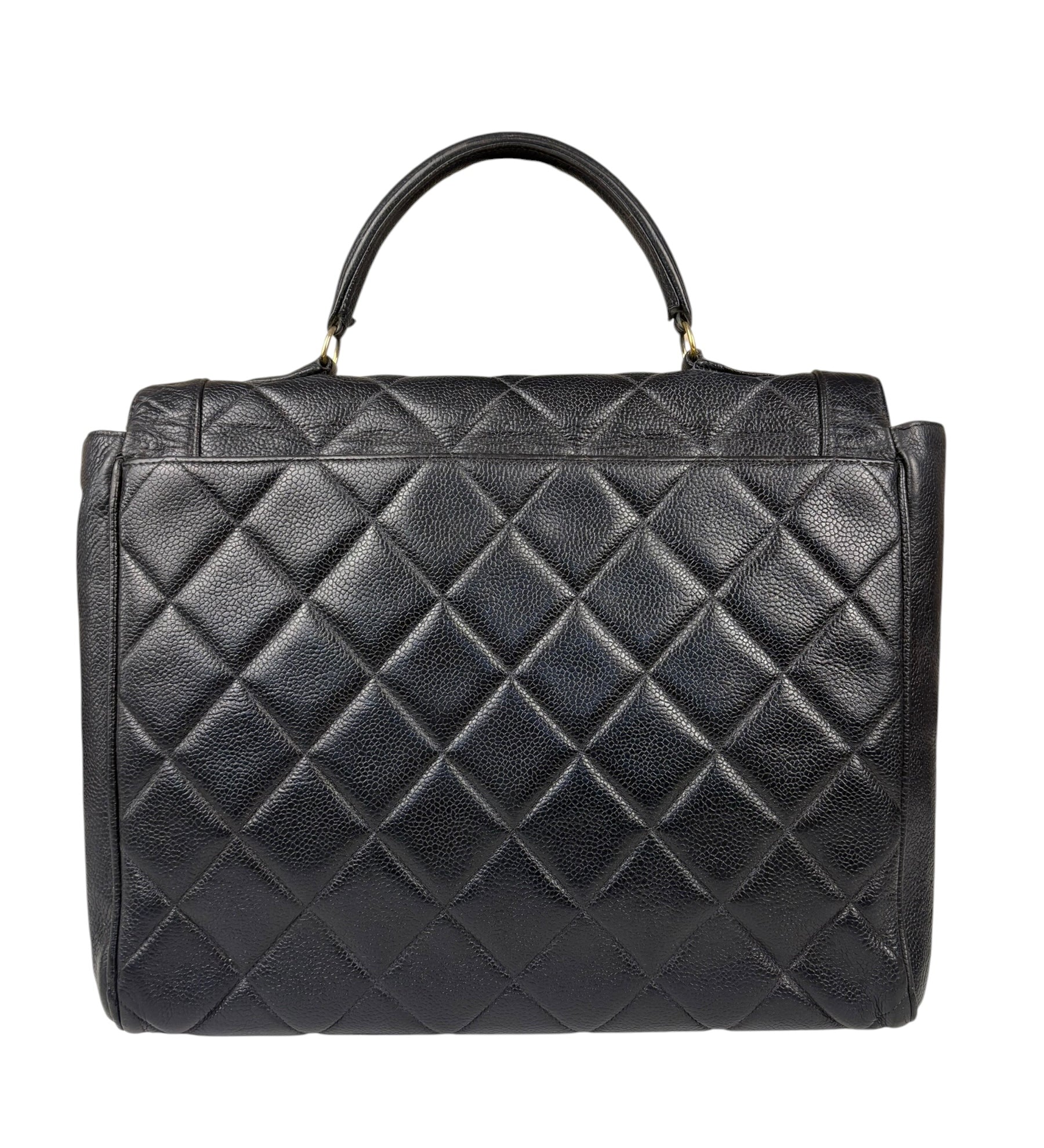 Chanel Black Quilted Caviar Kelly Top Handle Bag 90s