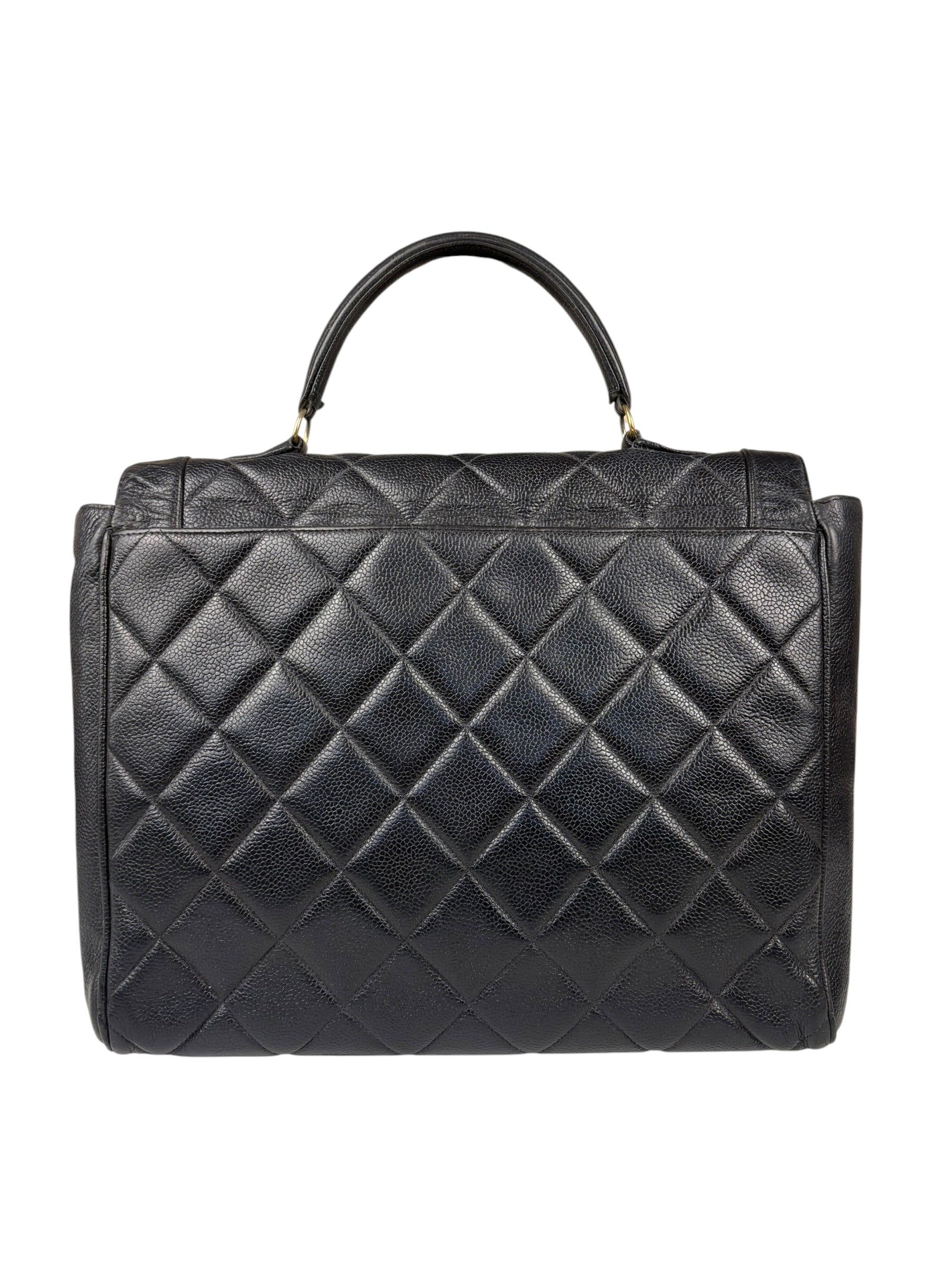 Chanel Black Quilted Caviar Kelly Top Handle Bag 90s