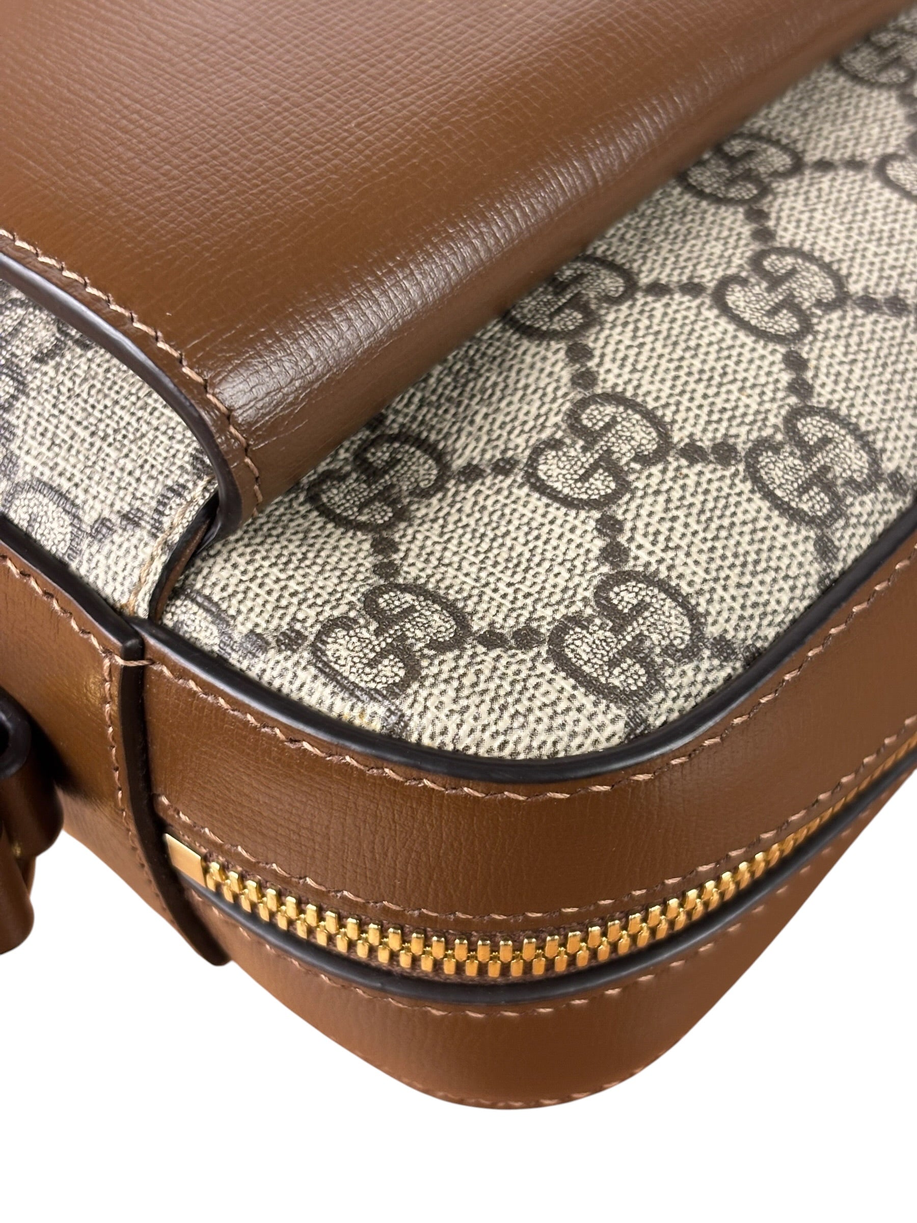 Gucci Brown Leather GG Horsebit Camera Bag 1955