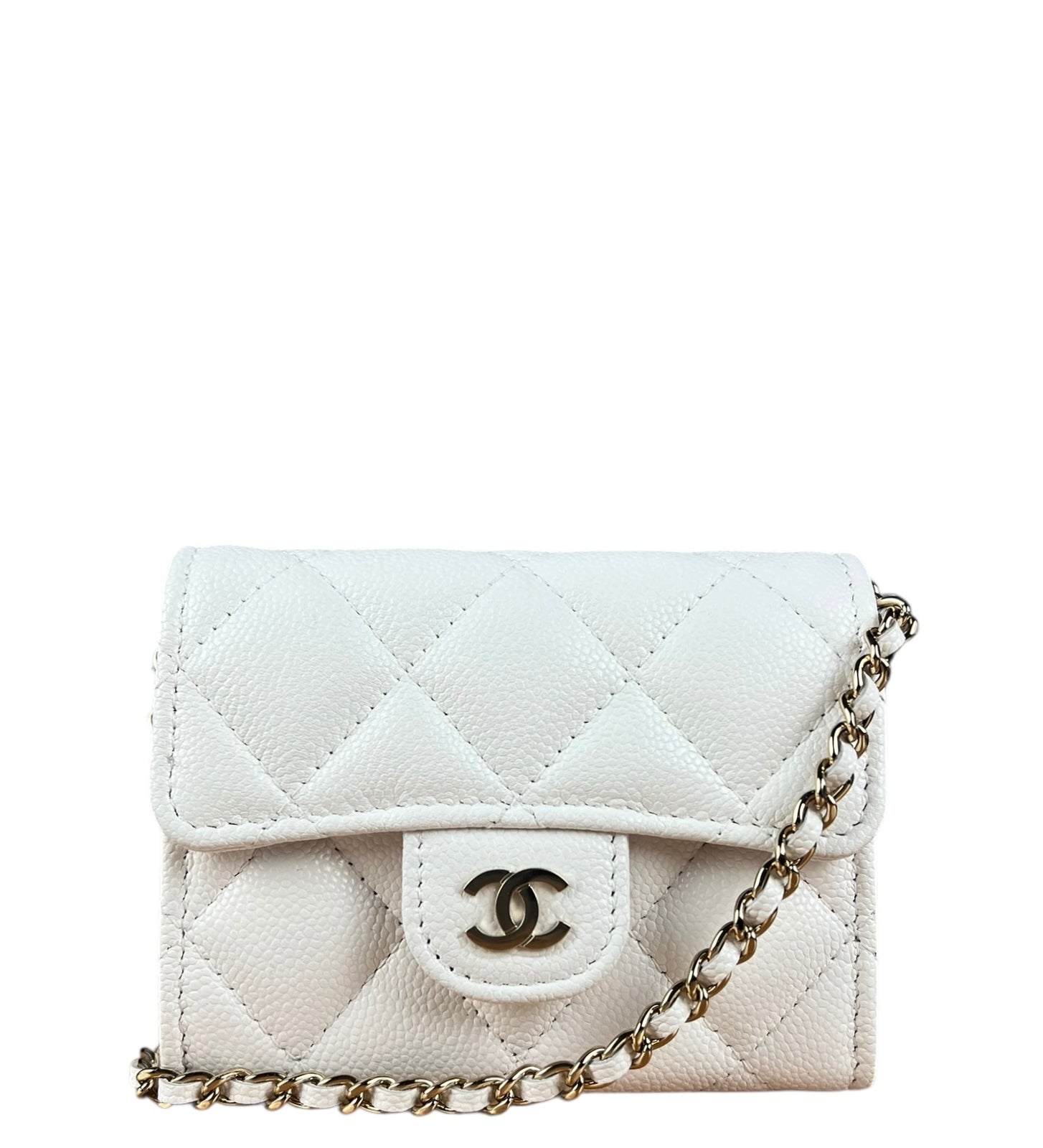 Chanel Classic Flap Card Holder on Chain Quilted Caviar Black