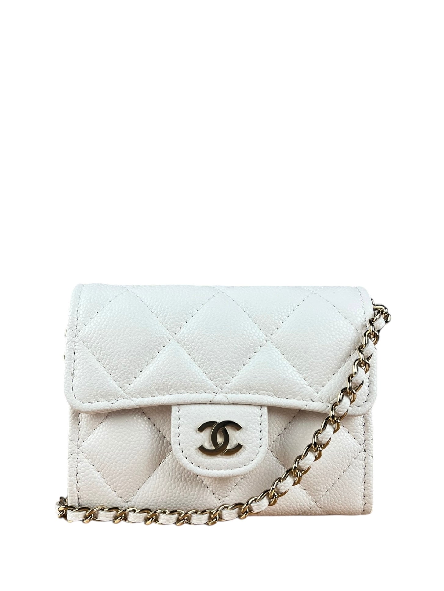 Chanel Classic Flap Card Holder on Chain Quilted Caviar Black