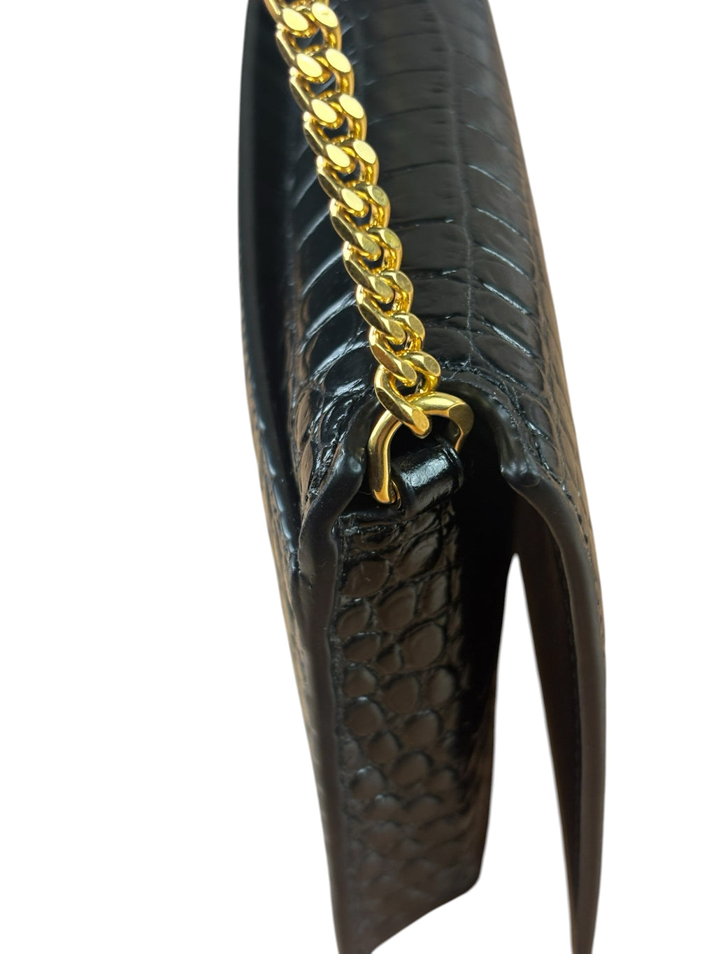 YSL Black Cocco Embossed Leather Print Phone Holder