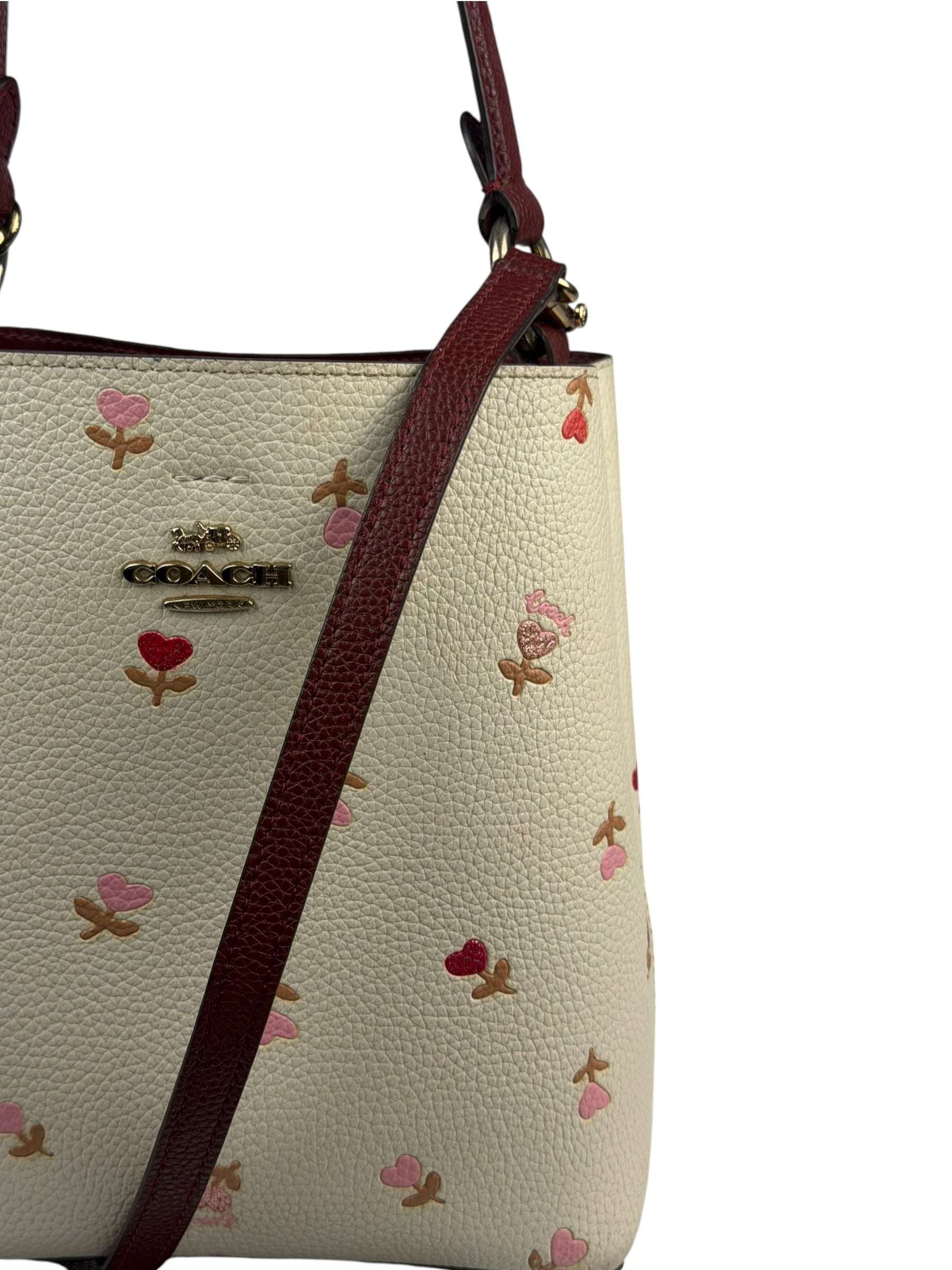 Coach Cream/Burgundy Small Town Bucket Bag