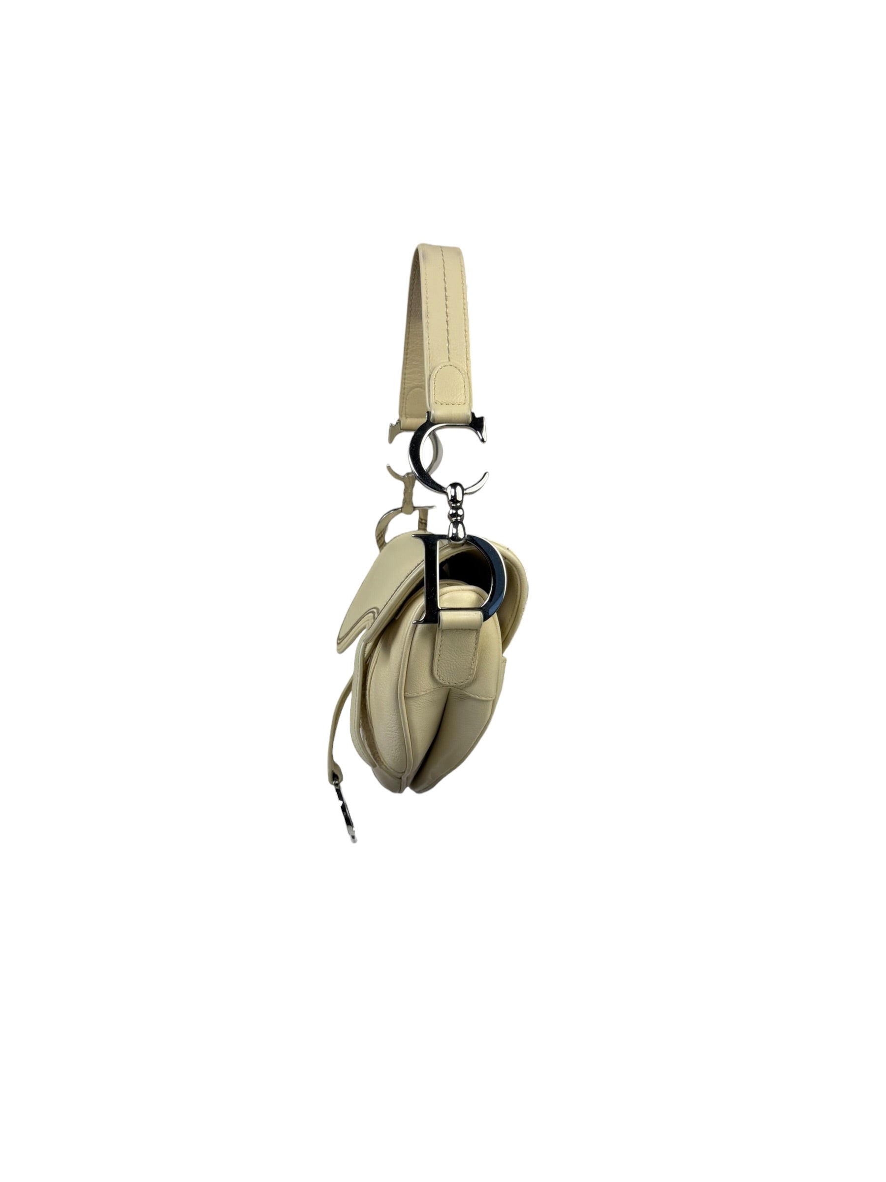 Christian Dior Cream Leather Saddle Shoulder Bag