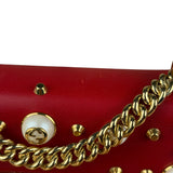 Gucci Red Leather Pearl Studded Padlock Shoulder Bag