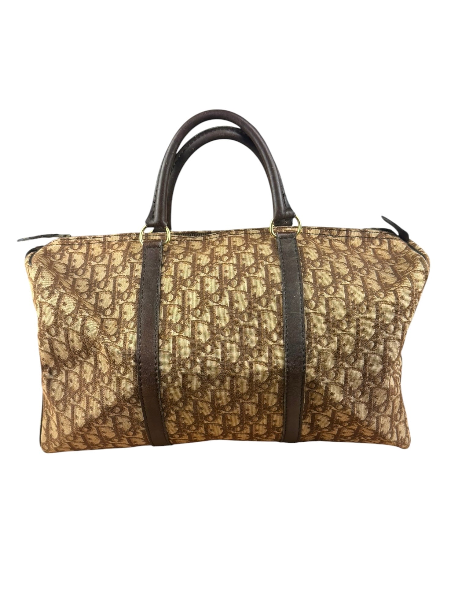 Christian Dior Brown Leather Trim Trotter Boston Bag