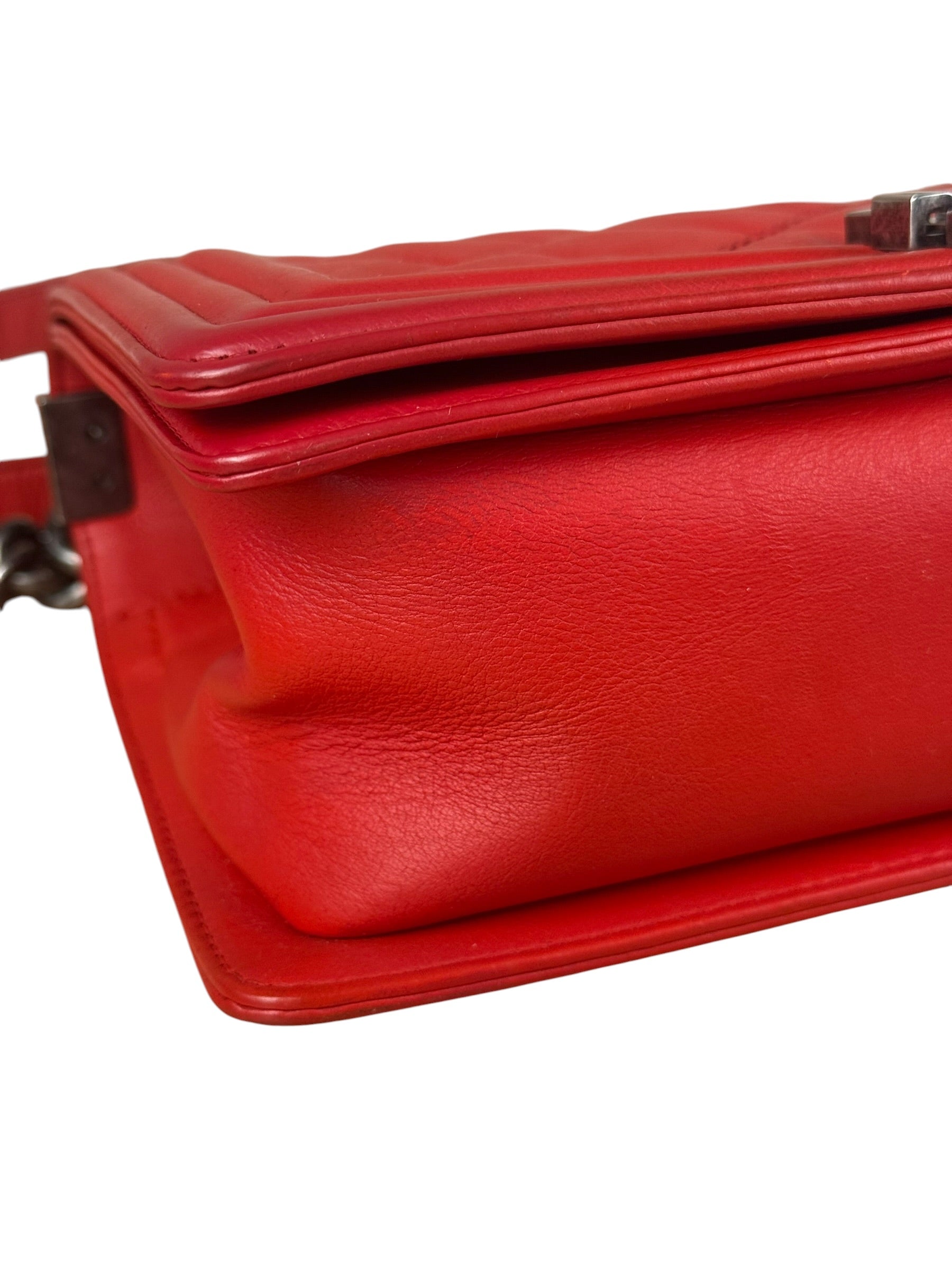 Chanel Red Leather Boy Flap Shoulder Bag -2013