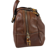 Gucci Tan Brown Leather Bamboo Handle Boston Bag