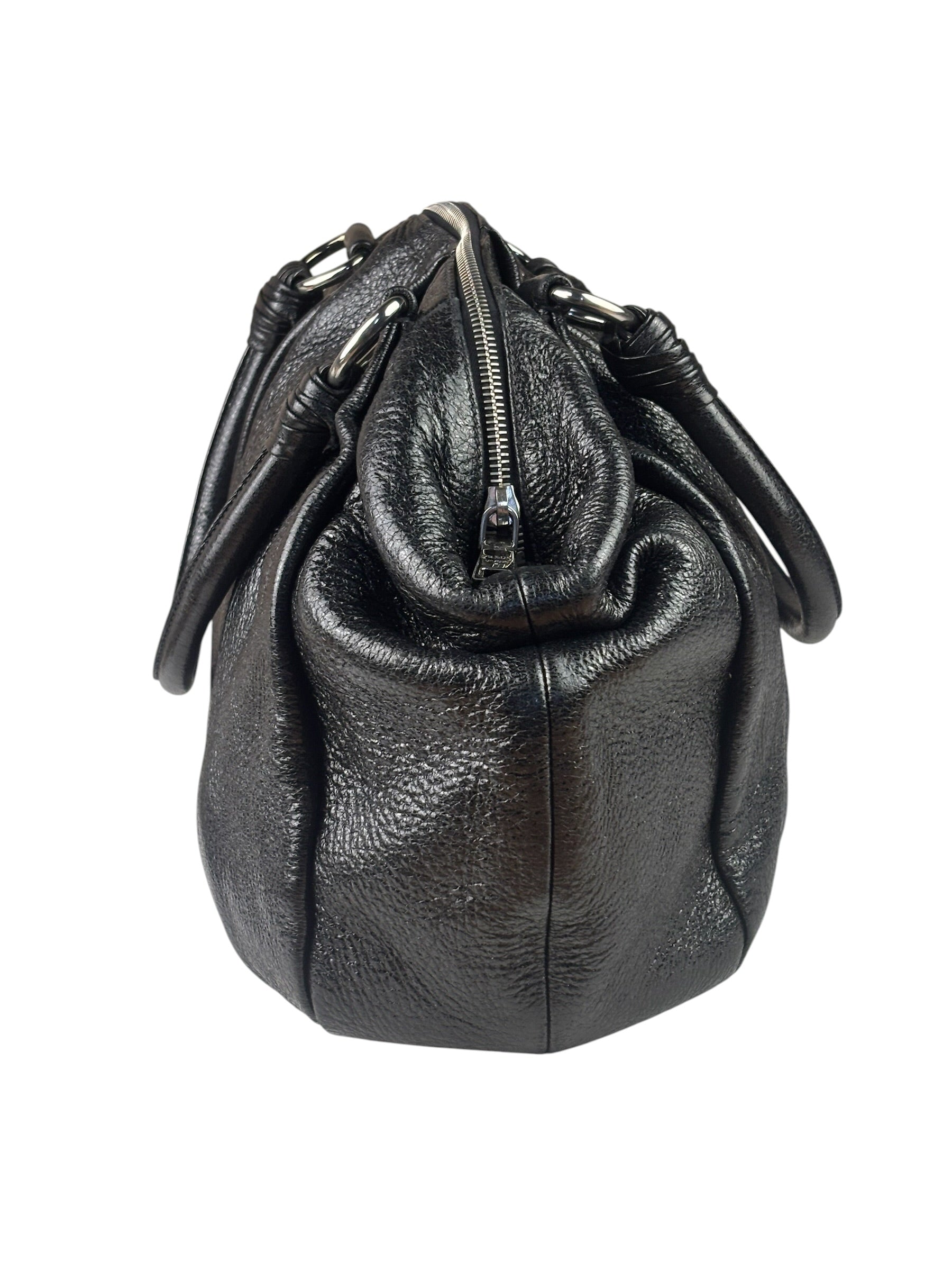 Prada Shiny Black Cervo Pleated Shoulder Bag