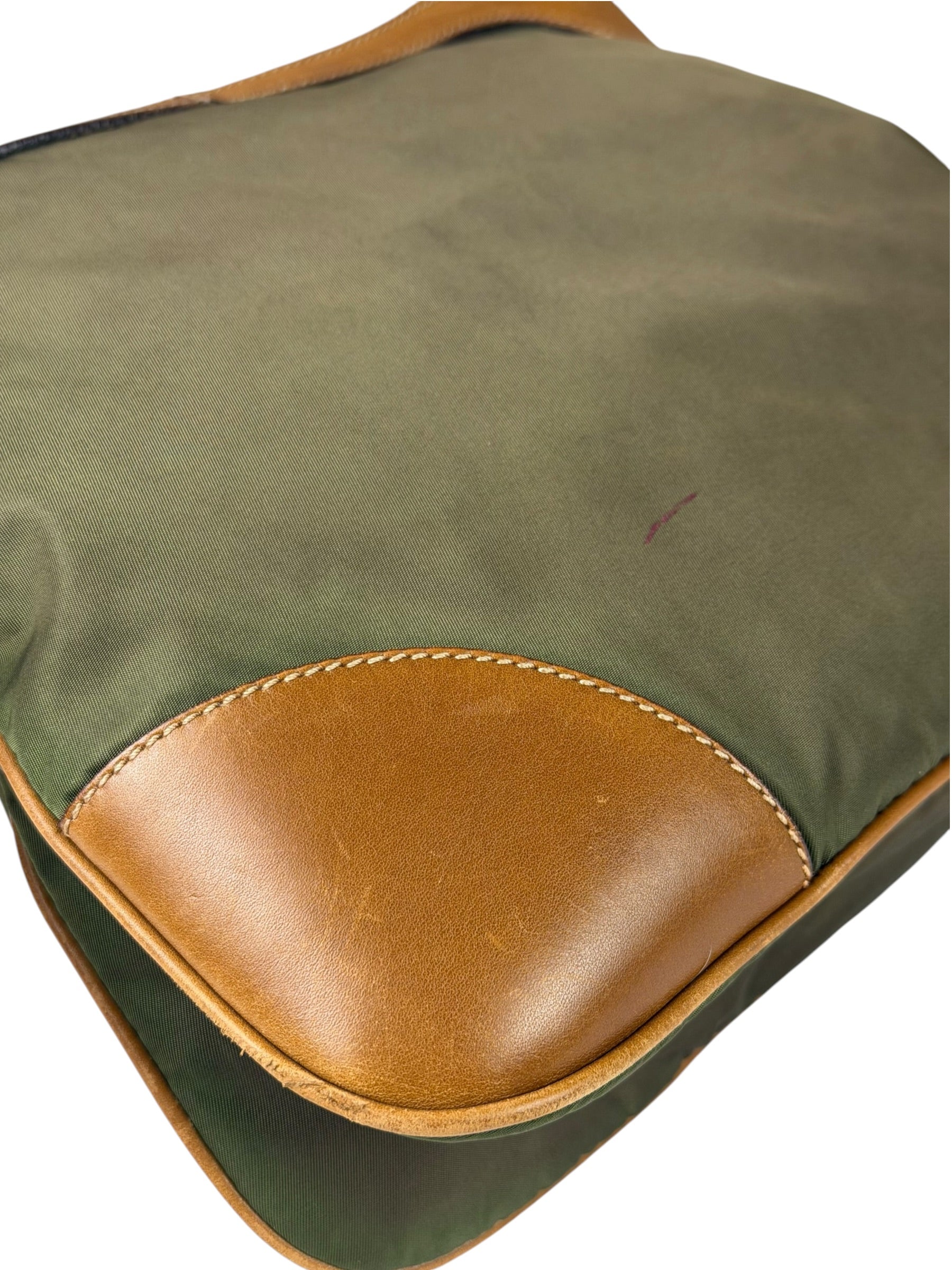Prada Green/Brown Nylon/Leather Trim Crossbody Bag