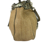 Gucci Brown Snakeskin Trim Large Raffia Positano Tote