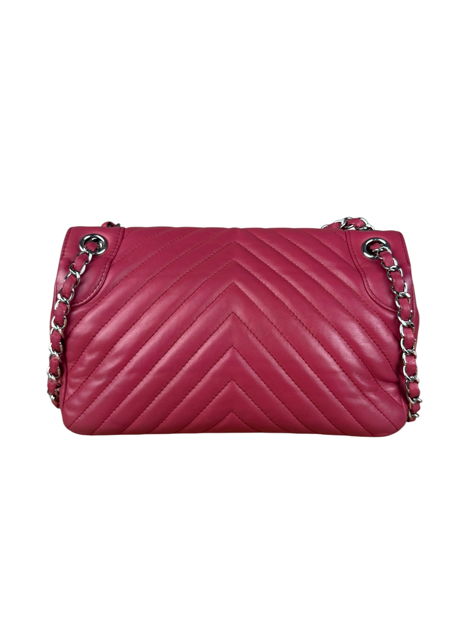 Chanel Pink Chevron Quilted Leather Medium Flap Bag 2018