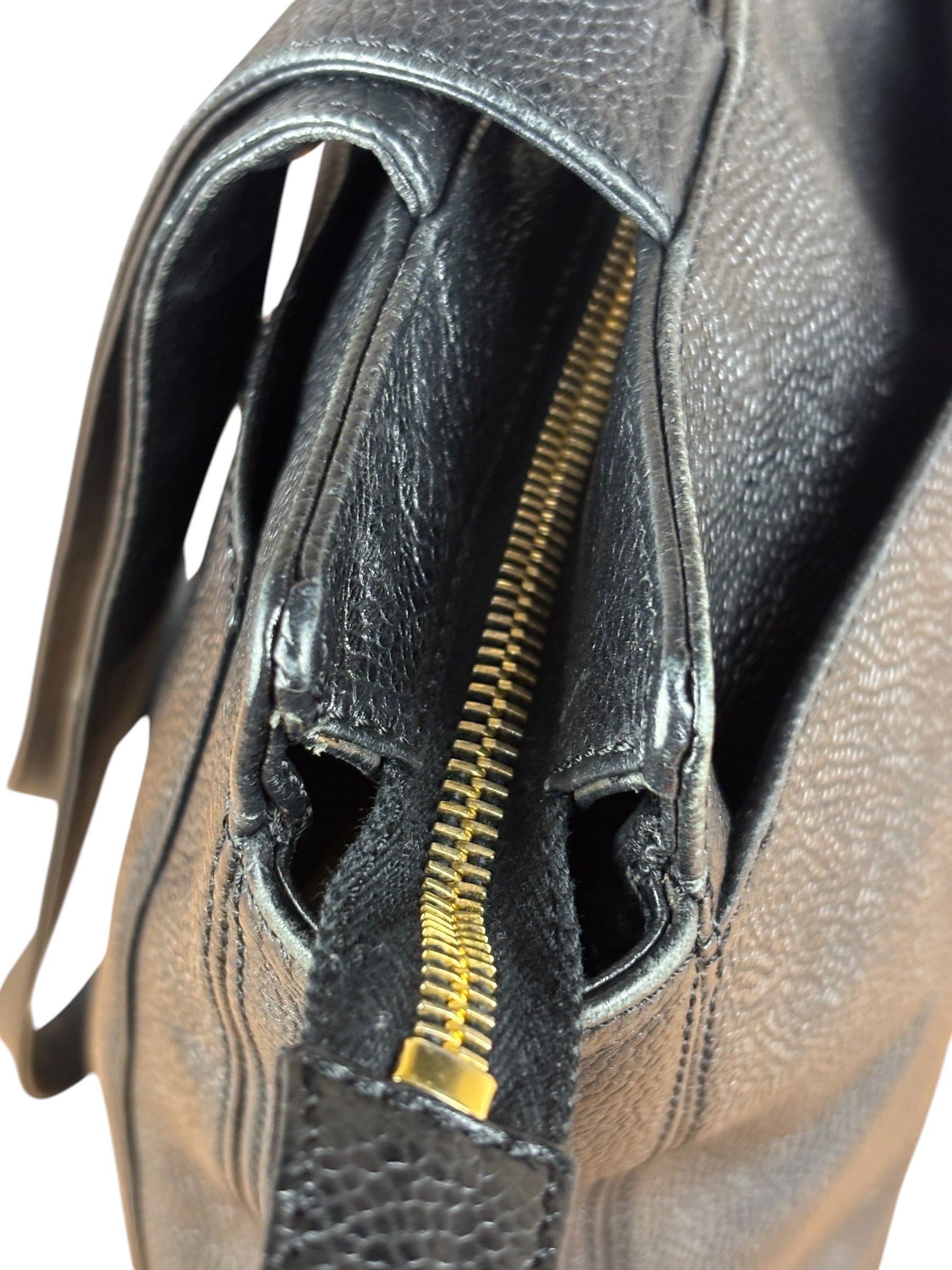 Chanel Vintage Black Leather Zip Shoulder Bag - 1998