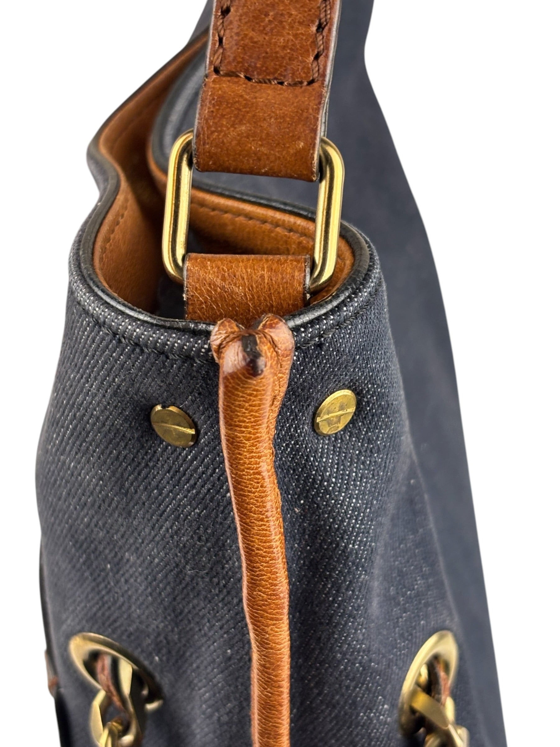 Chloe Dark Gray/Blue Harley Denim/Leather Crossbody Bag
