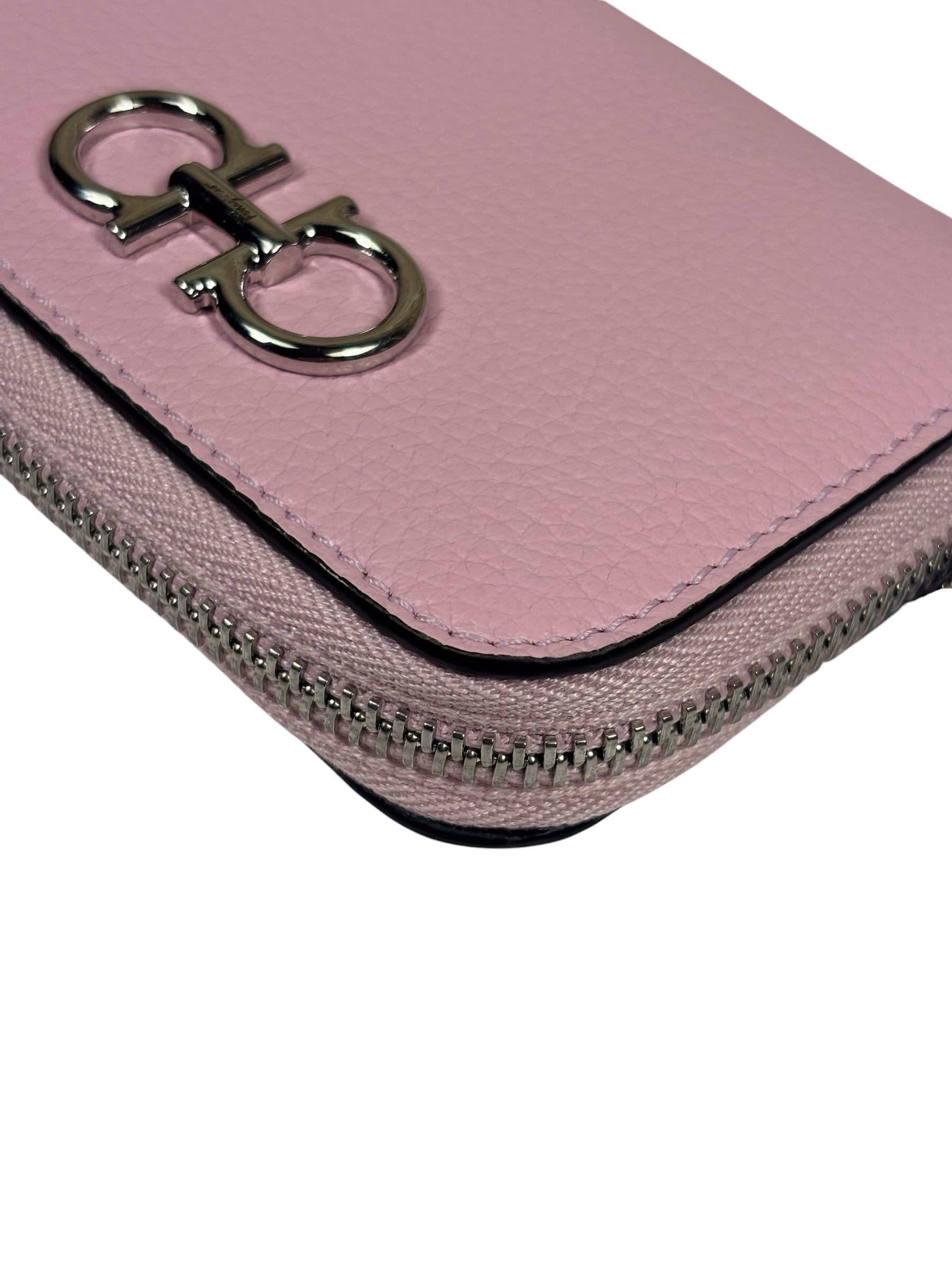 Salvatore Ferragamo Bubble Gum Calfskin Compact Zip-Around Wallet
