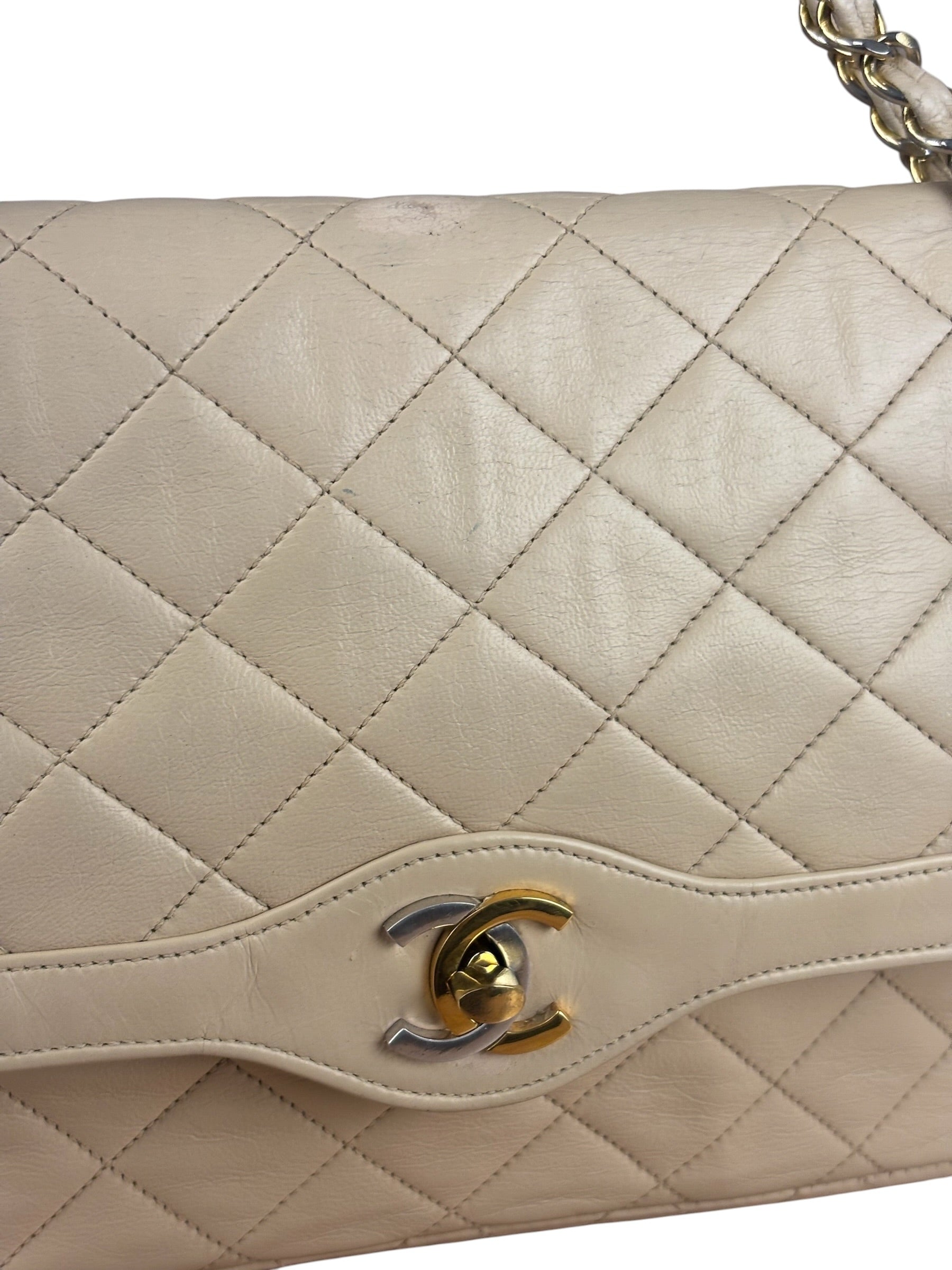 Chanel Beige Quilted CC Vintage Double Flap Bag 90s
