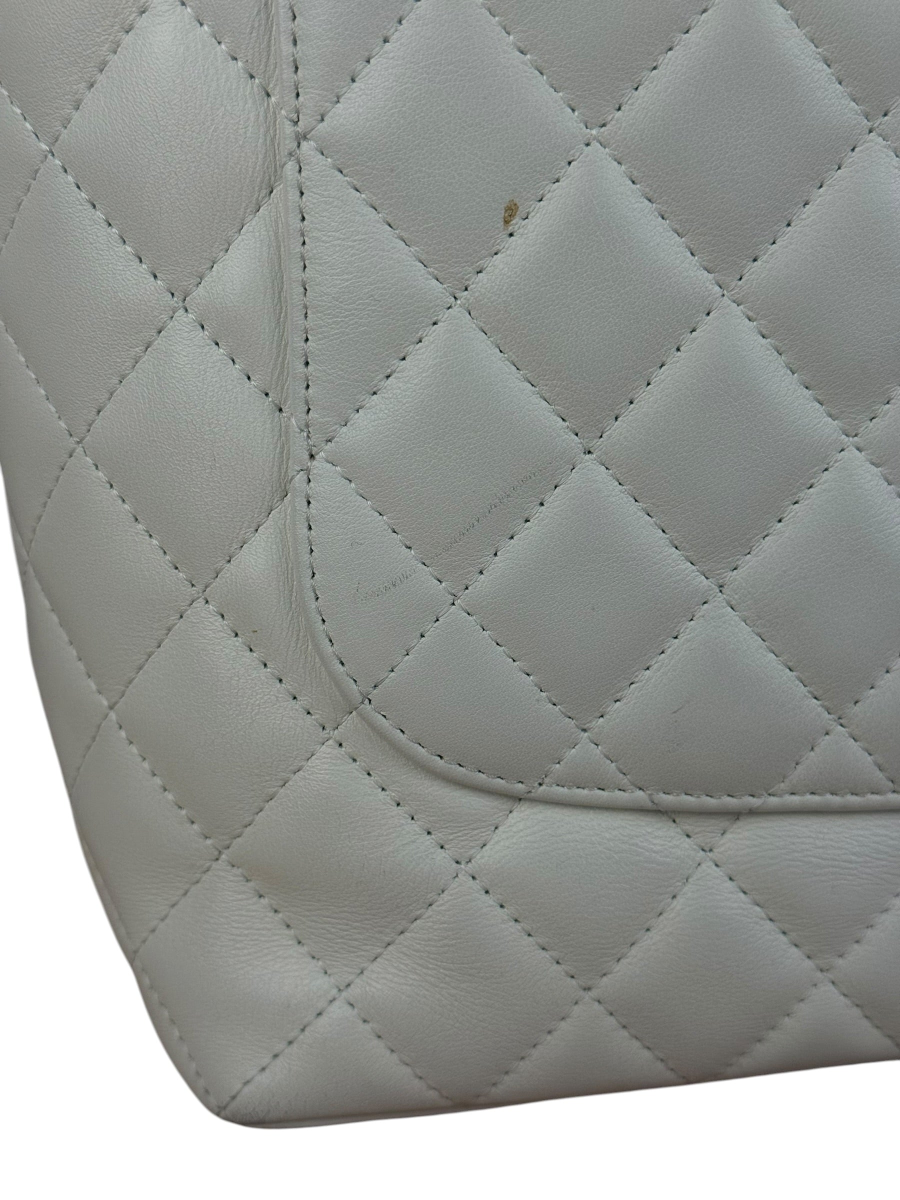 Chanel Vintage White Quilted CC Snake Cambon Ligne Tote 2004
