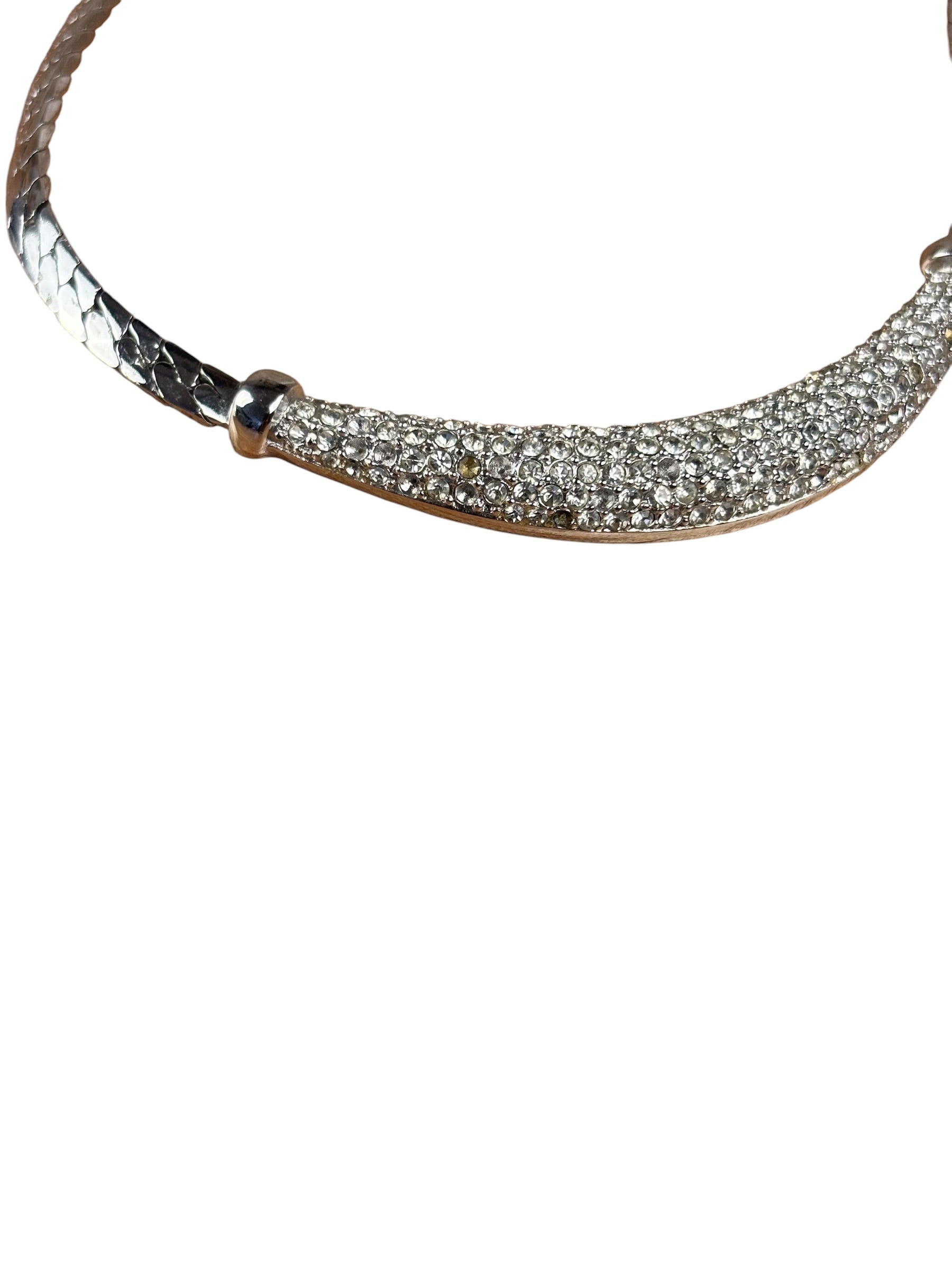 Christian Dior Vintage Rhinestone Crescent Smile Necklace