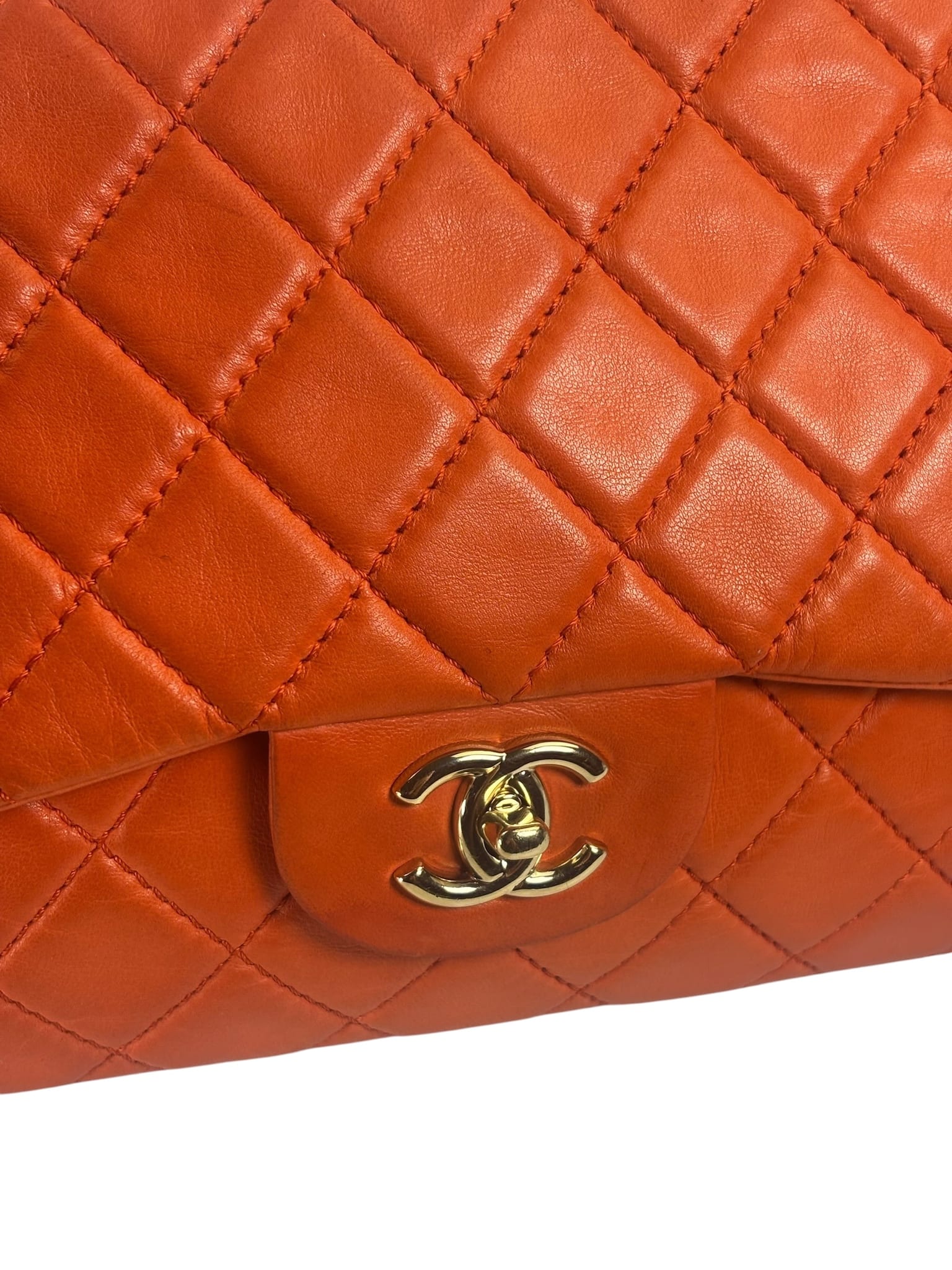 Chanel Orange Quilted Lambskin Flap Bag 2008