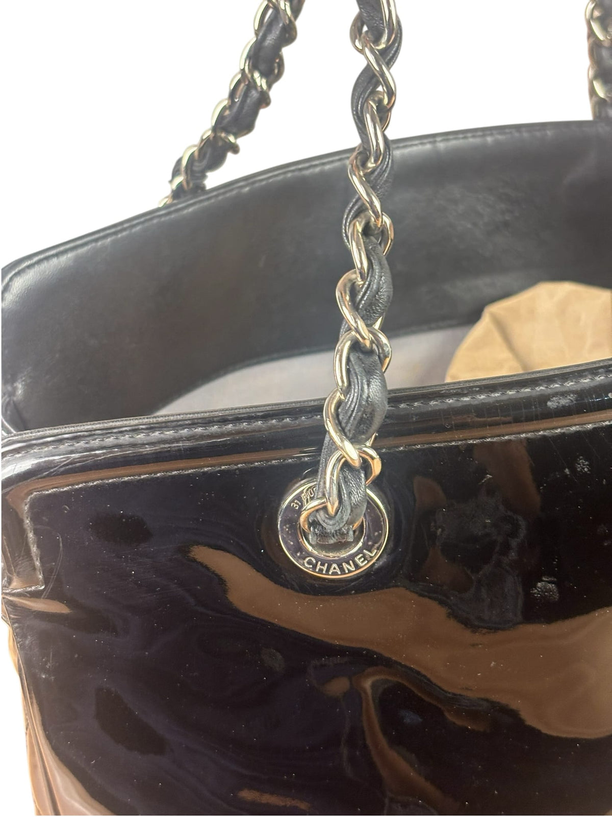 Chanel Black Patent Leather CC Paris -Venice Lipstick Tote 2009