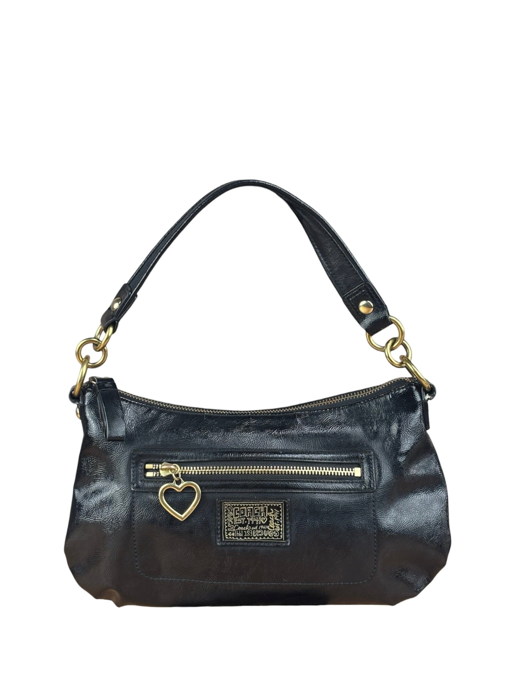 Coach Black Poppy Liquid Gloss Leather Storypatch Hobo Bag