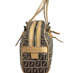 Fendi Beige Leather Trim Zucca Small Boston Bag